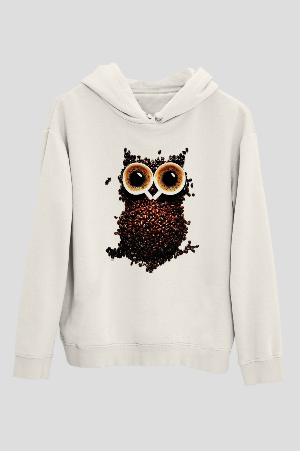Baykuş Beyaz Unisex Kapşonlu Sweatshirt
