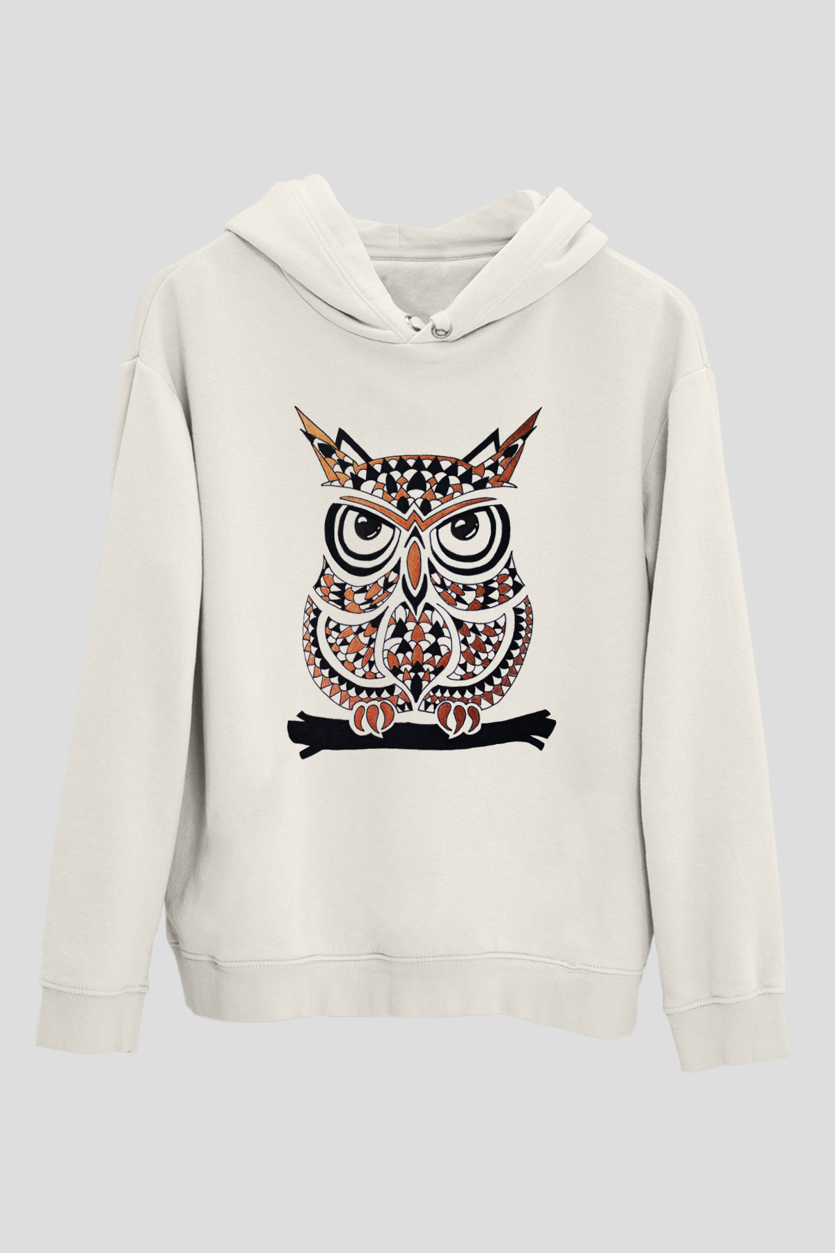 Baykuş Beyaz Unisex Kapşonlu Sweatshirt