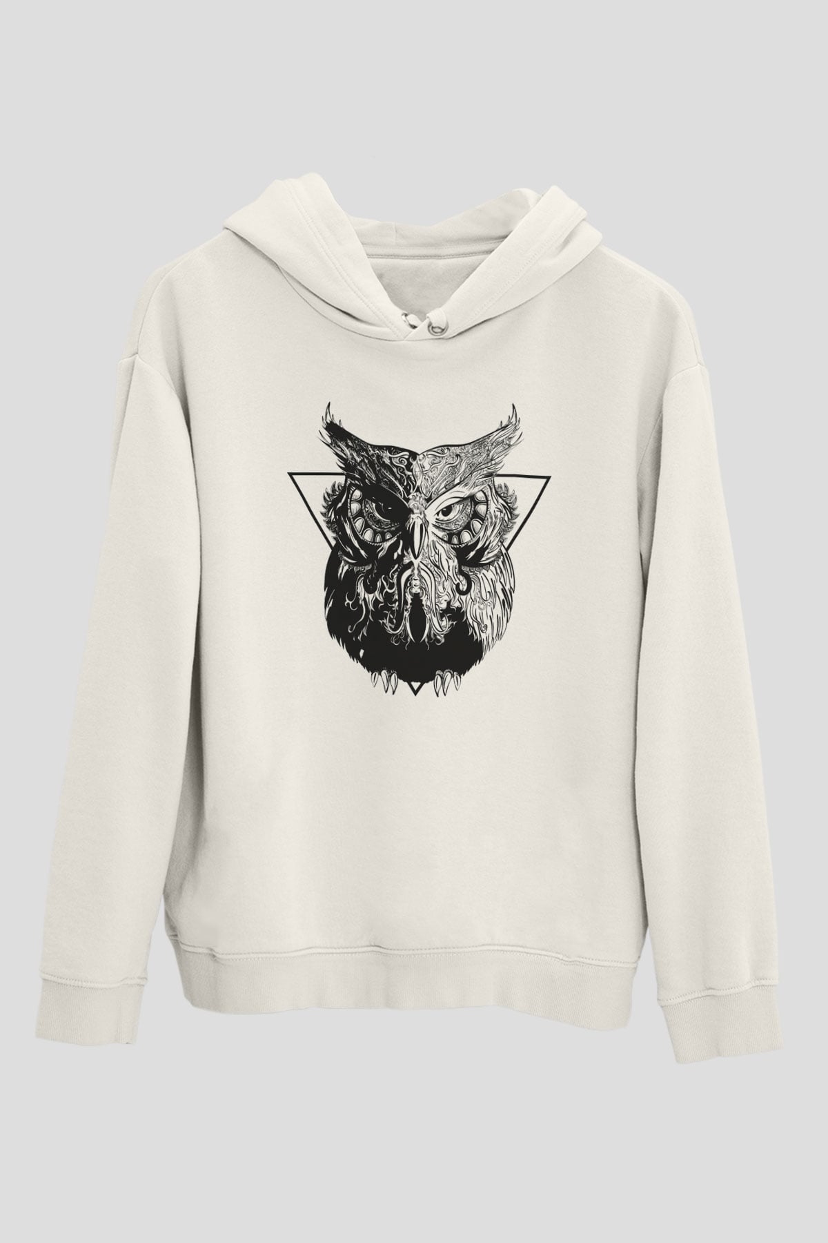 Baykuş Beyaz Unisex Kapşonlu Sweatshirt