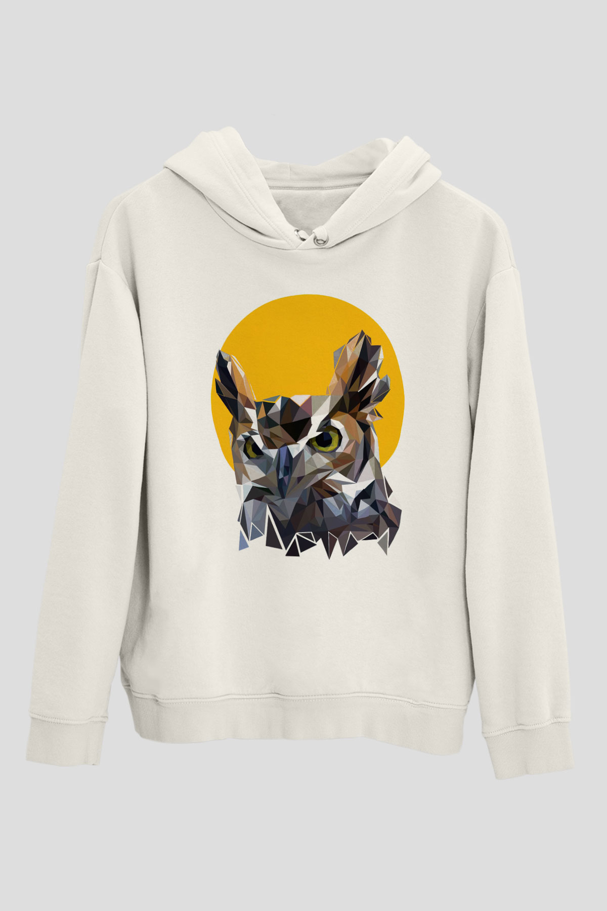 Baykuş Beyaz Unisex Kapüşonlu Sweatshirt