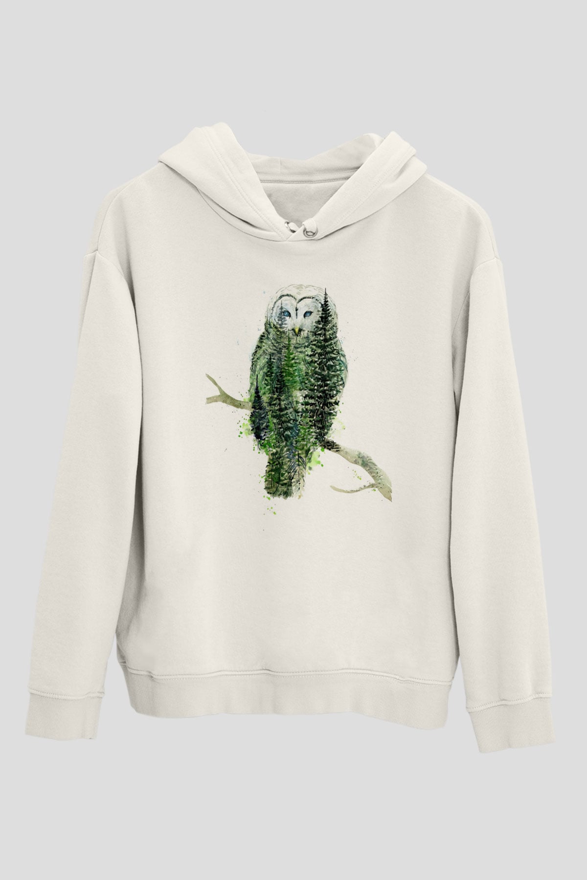 Baykuş Beyaz Unisex Kapüşonlu Sweatshirt
