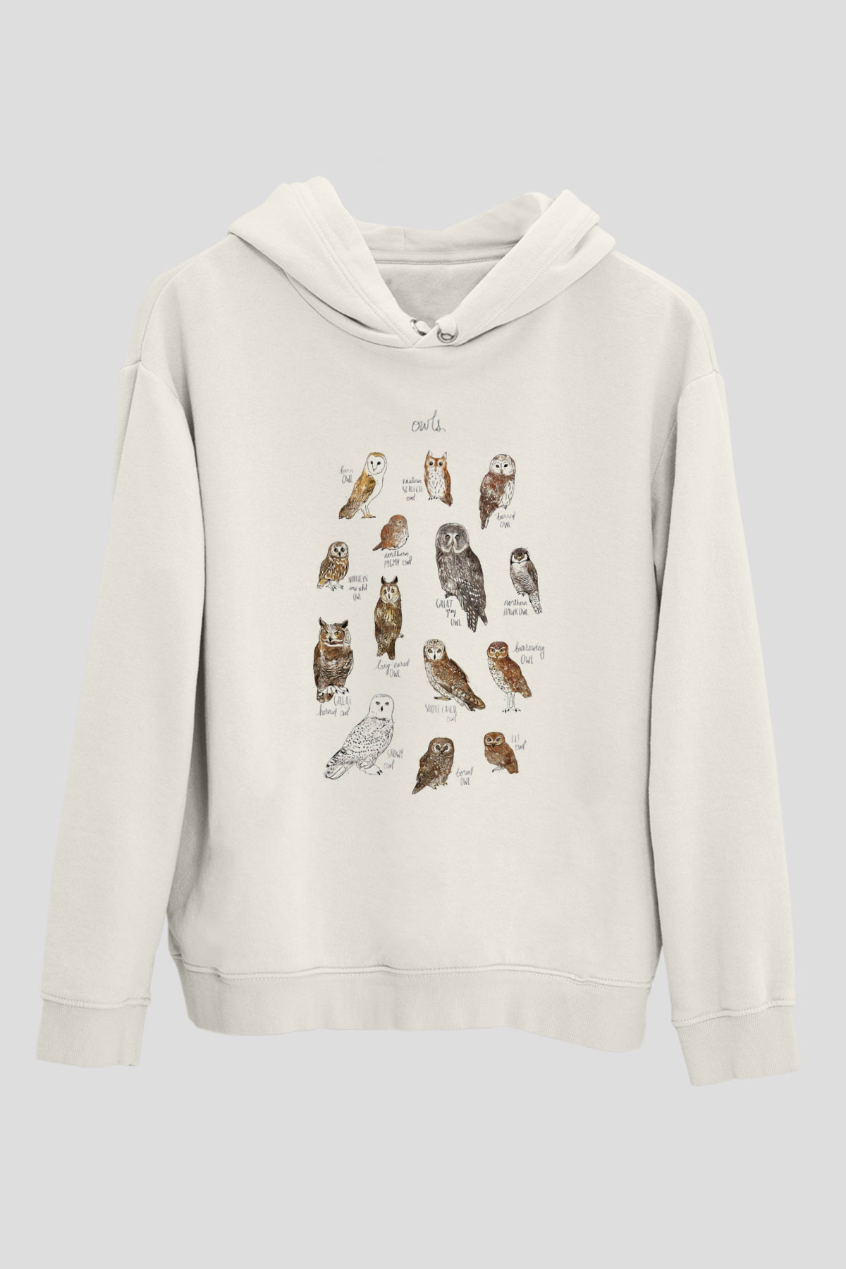 Baykuş Beyaz Unisex Kapüşonlu Sweatshirt