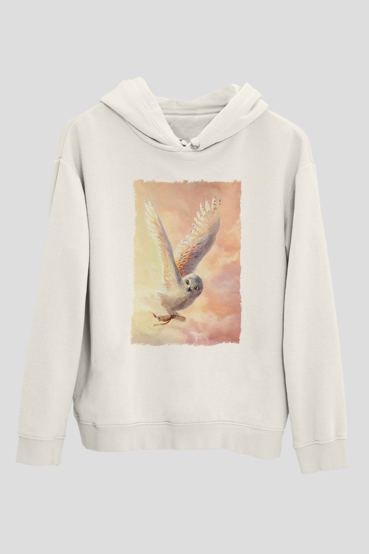 Baykuş Beyaz Unisex Kapüşonlu Sweatshirt