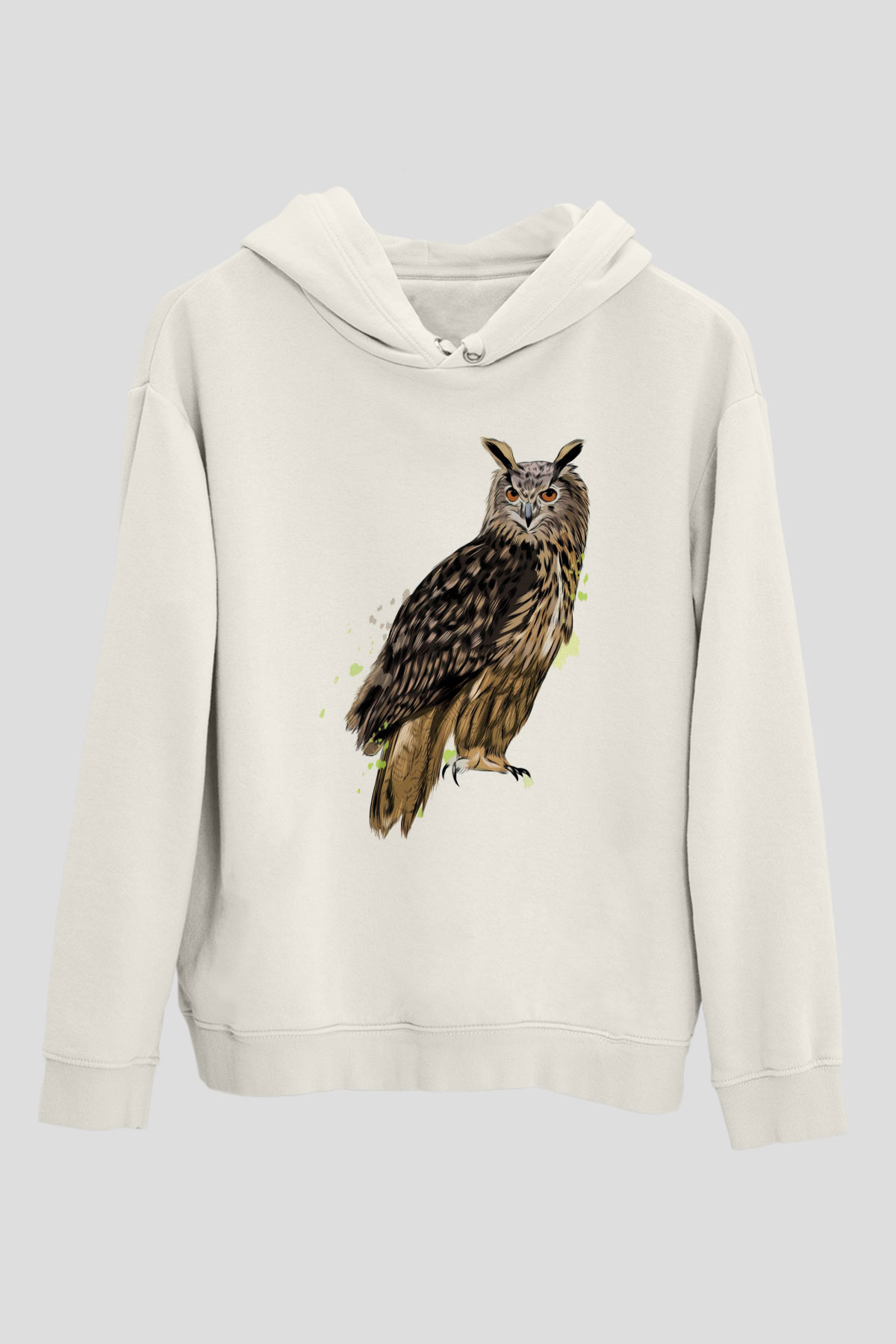 Baykuş Beyaz Unisex Kapüşonlu Sweatshirt