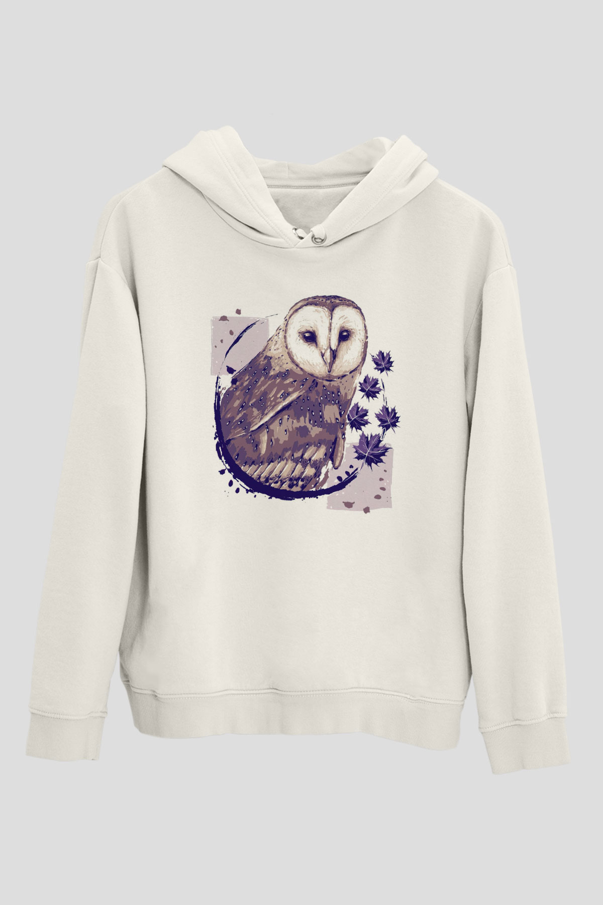 Baykuş Beyaz Unisex Kapüşonlu Sweatshirt