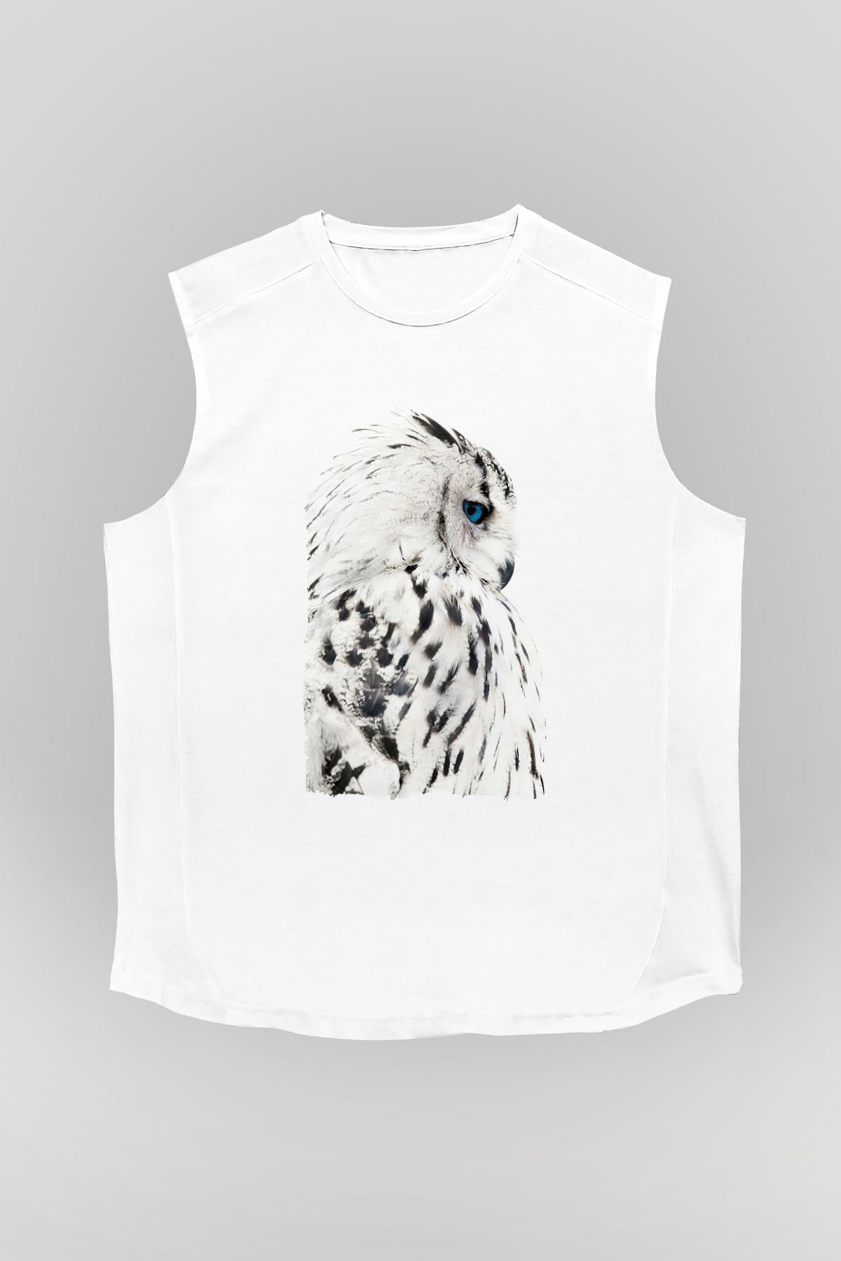 Baykuş Beyaz Unisex Kolsuz Tişört