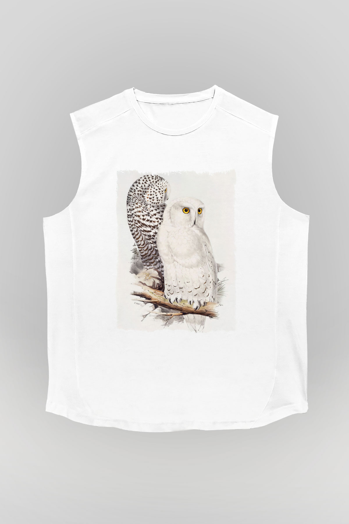 Baykuş Beyaz Unisex Kolsuz Tişört