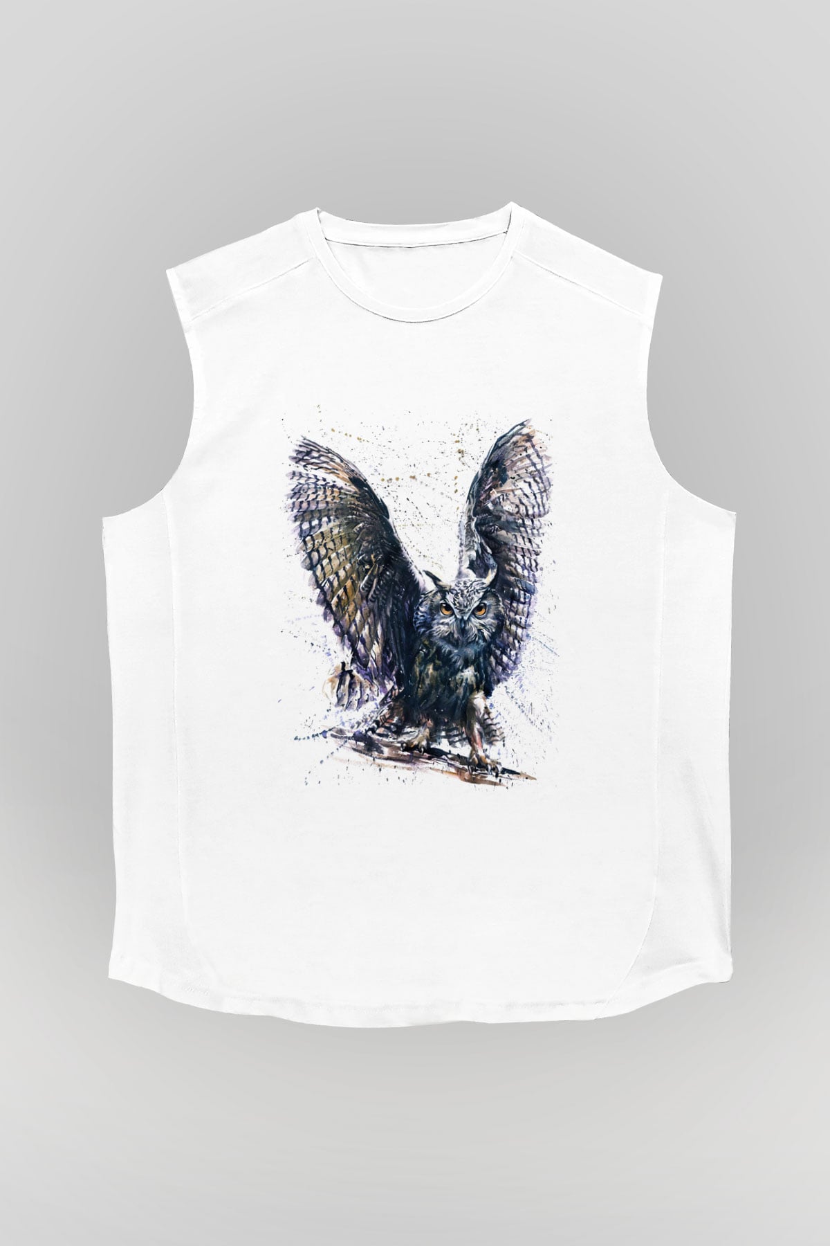Baykuş Beyaz Unisex Kolsuz Tişört