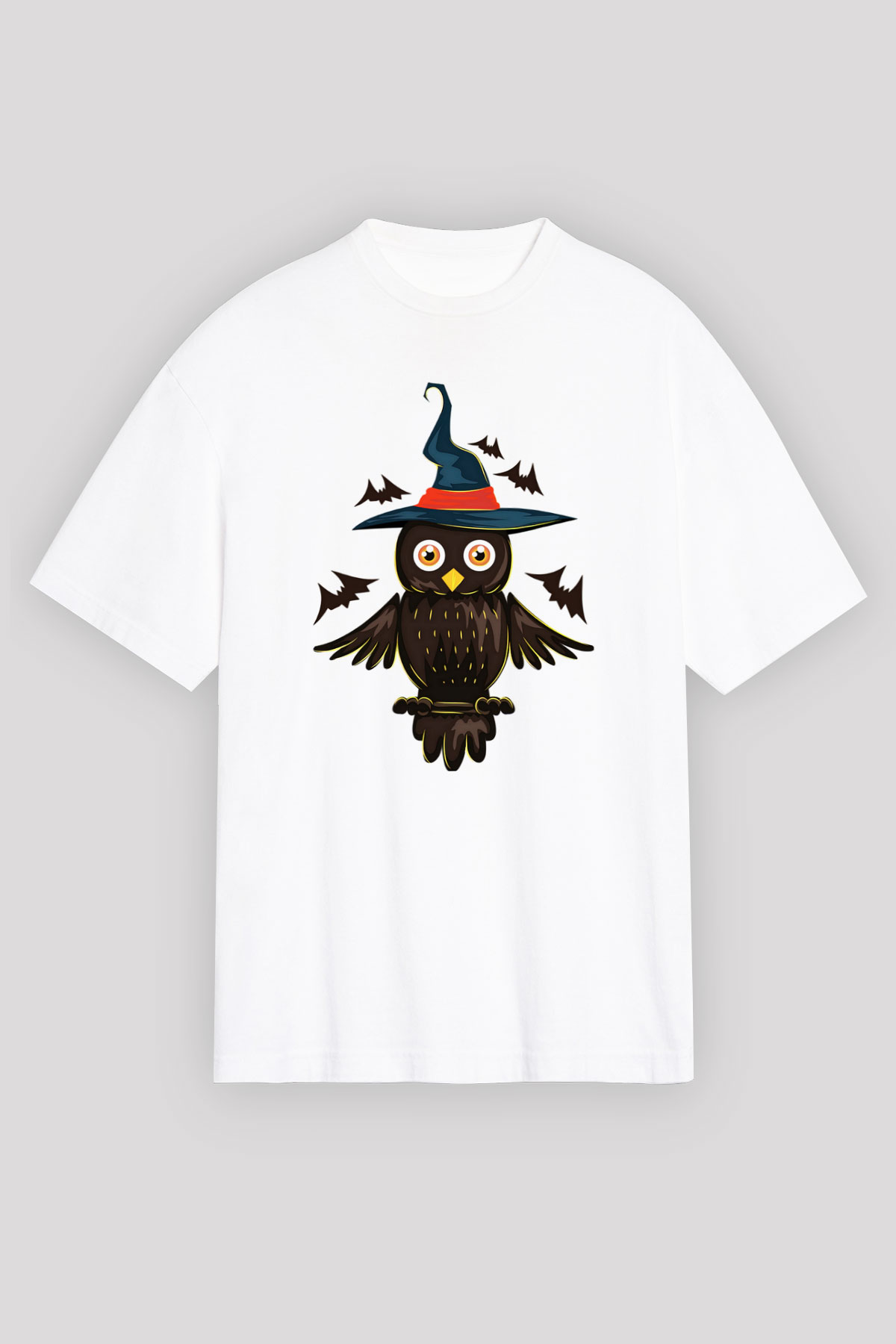 Baykuş Beyaz Unisex Oversize Tişört T-Shirt
