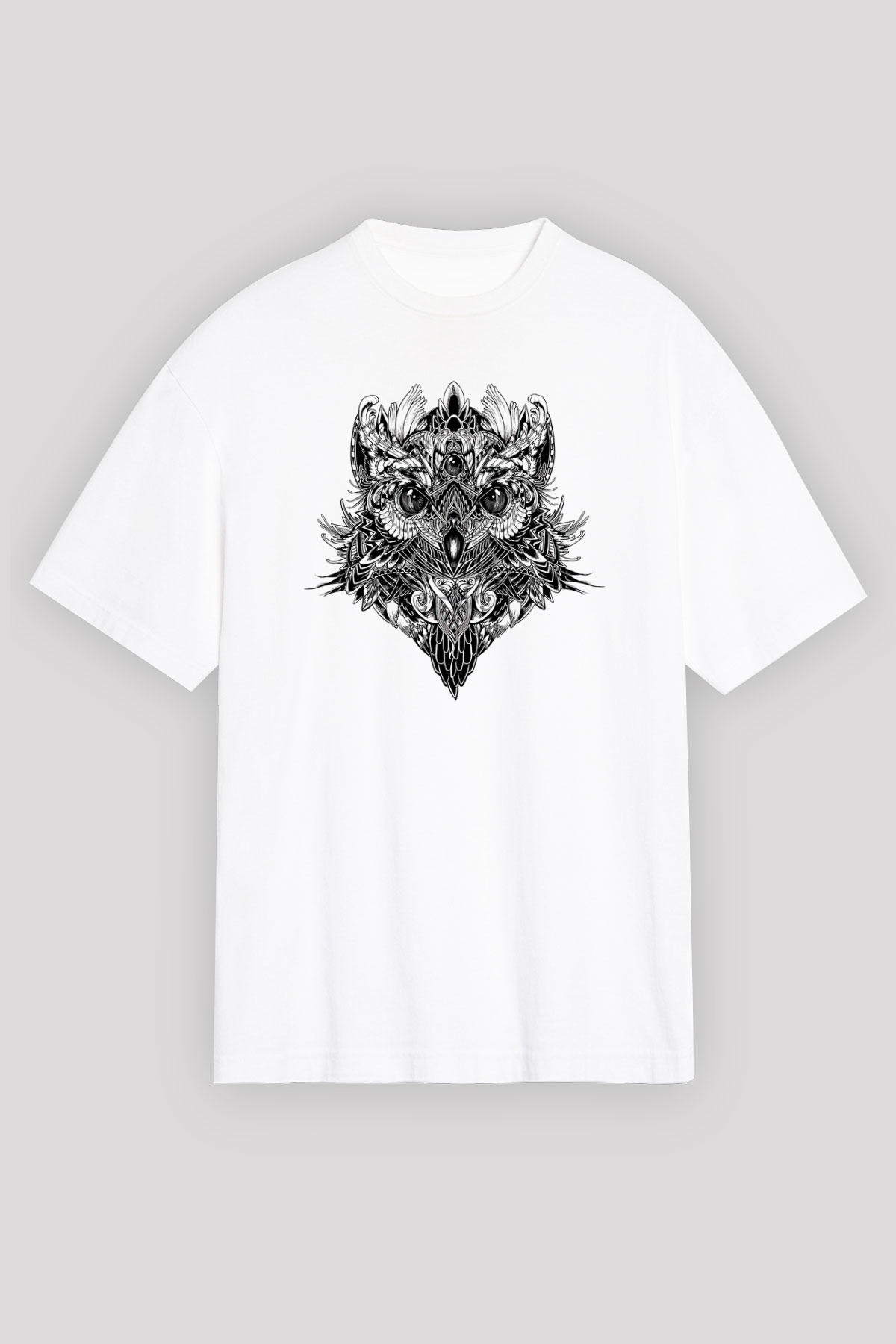 Baykuş Beyaz Unisex Oversize Tişört T-Shirt