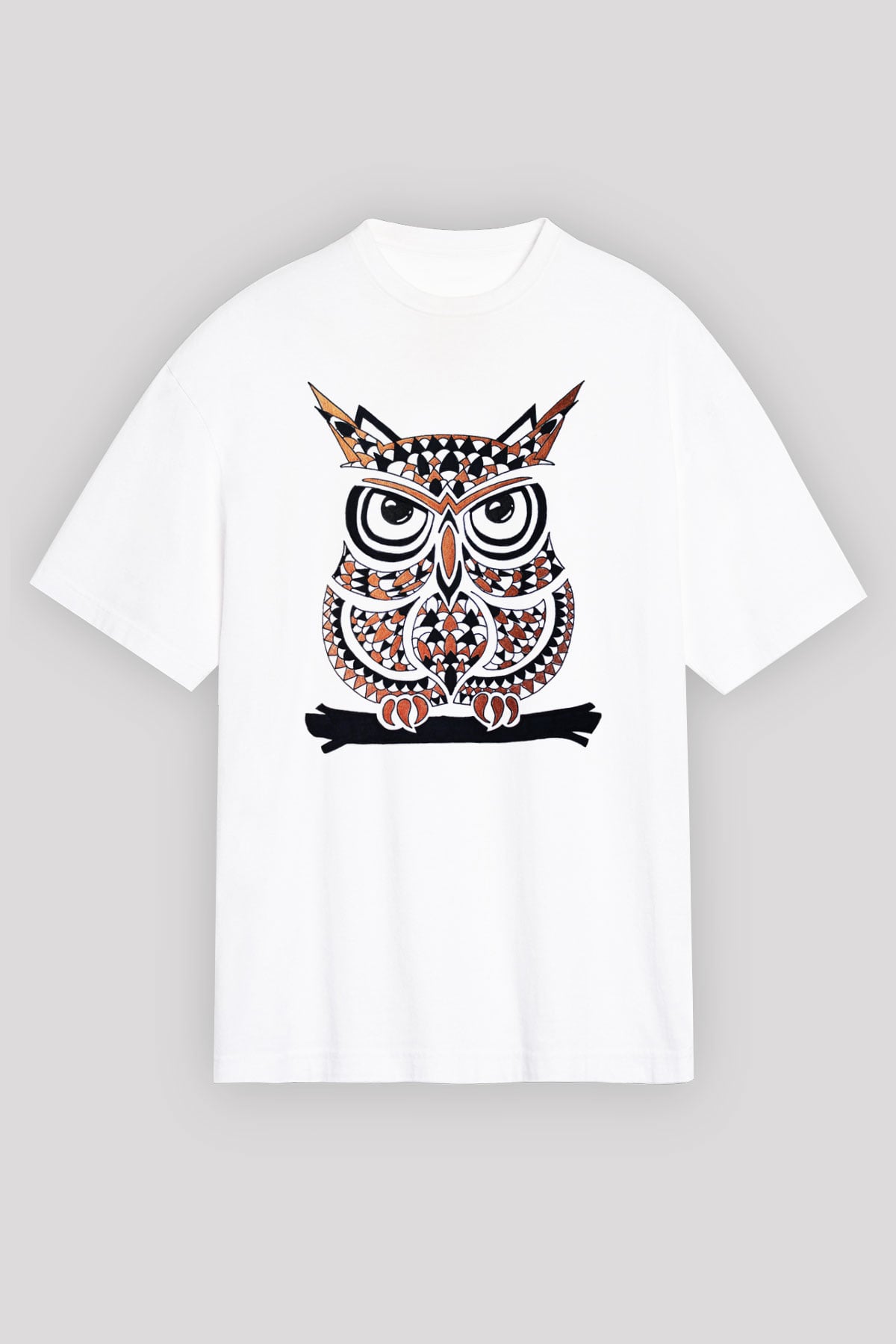 Baykuş Beyaz Unisex Oversize Tişört T-Shirt