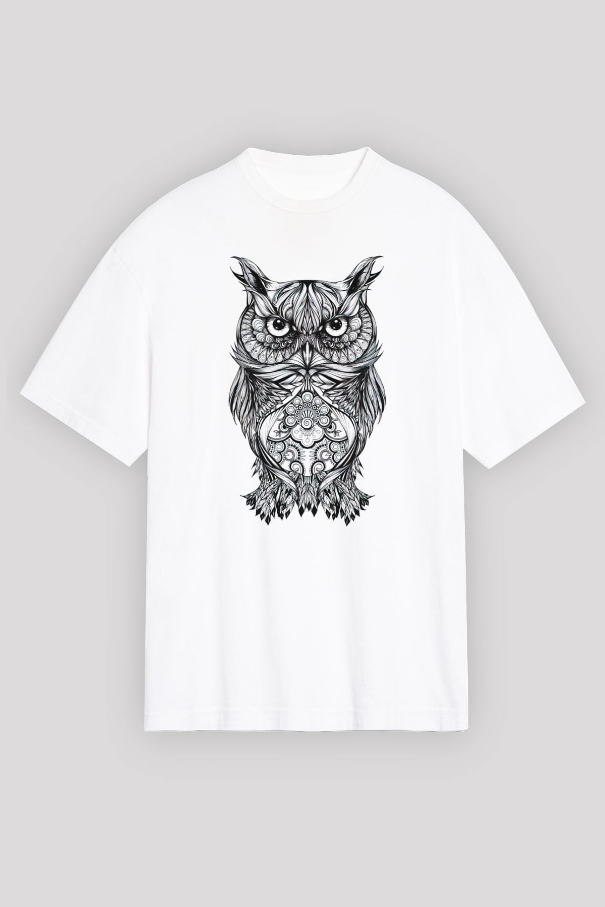 Baykuş Beyaz Unisex Oversize Tişört T-Shirt