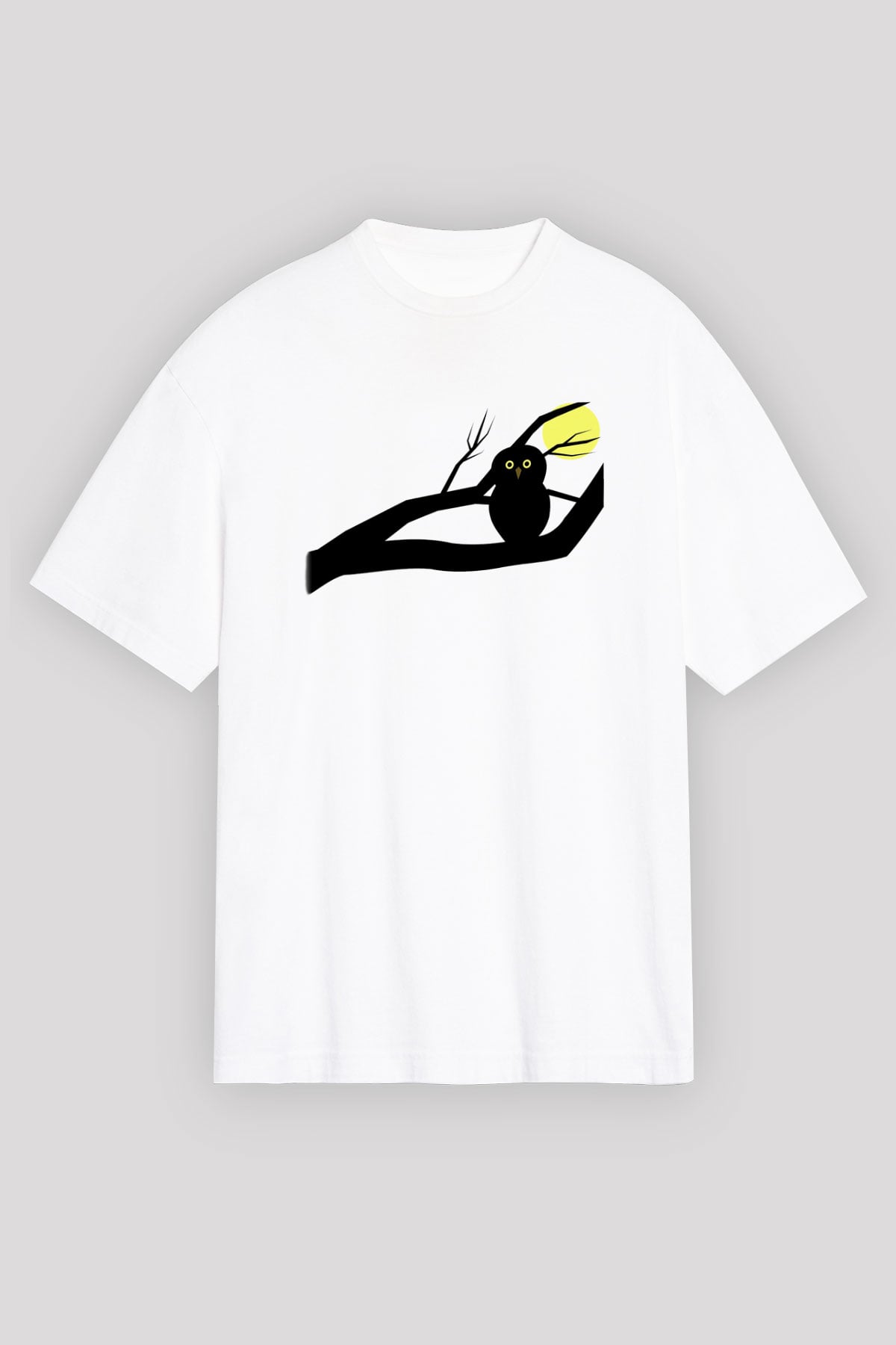 Baykuş Beyaz Unisex Oversize Tişört T-Shirt
