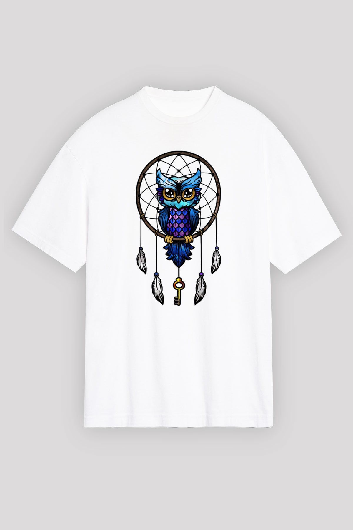Baykuş Beyaz Unisex Oversize Tişört T-Shirt