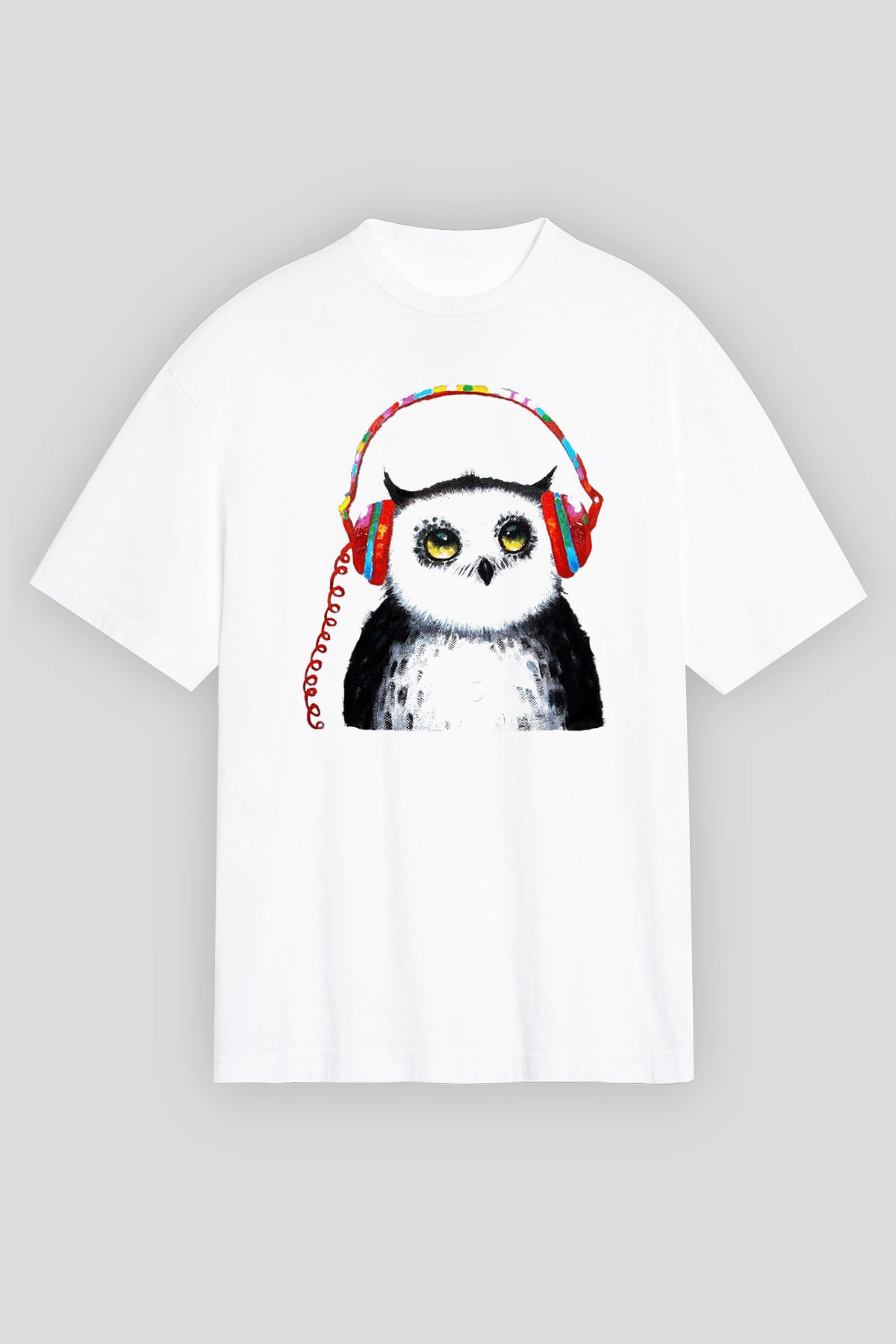 Baykuş Beyaz Unisex Oversize Tişört T-Shirt