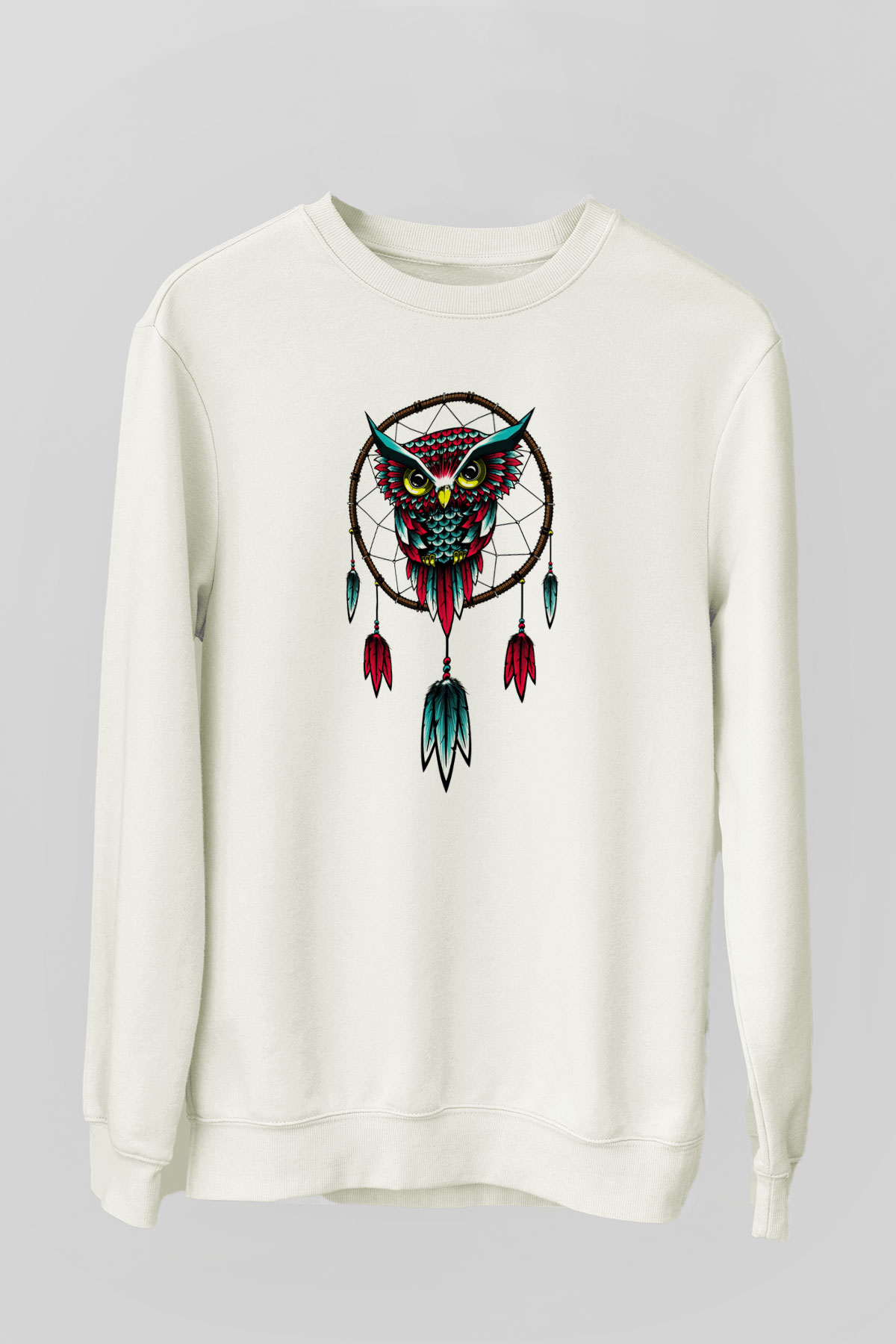 Baykuş Beyaz Unisex Sweatshirt