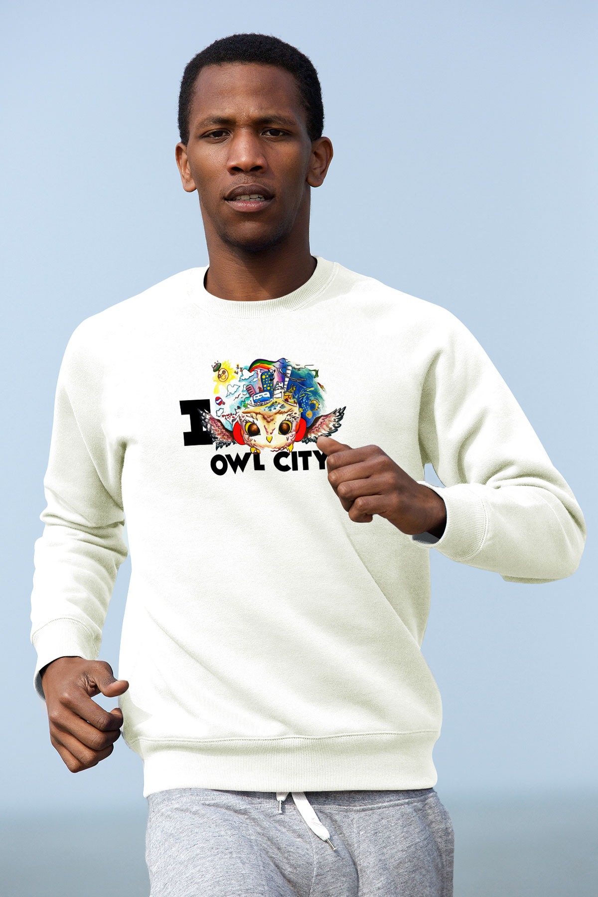 Baykuş Beyaz Unisex Sweatshirt