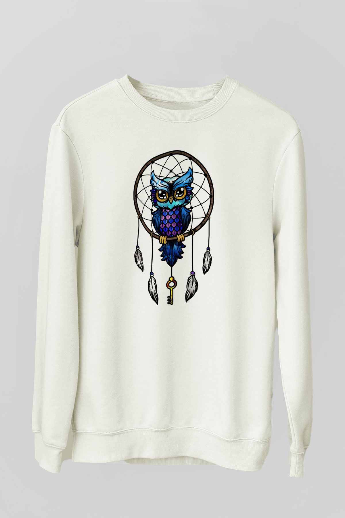 Baykuş Beyaz Unisex Sweatshirt