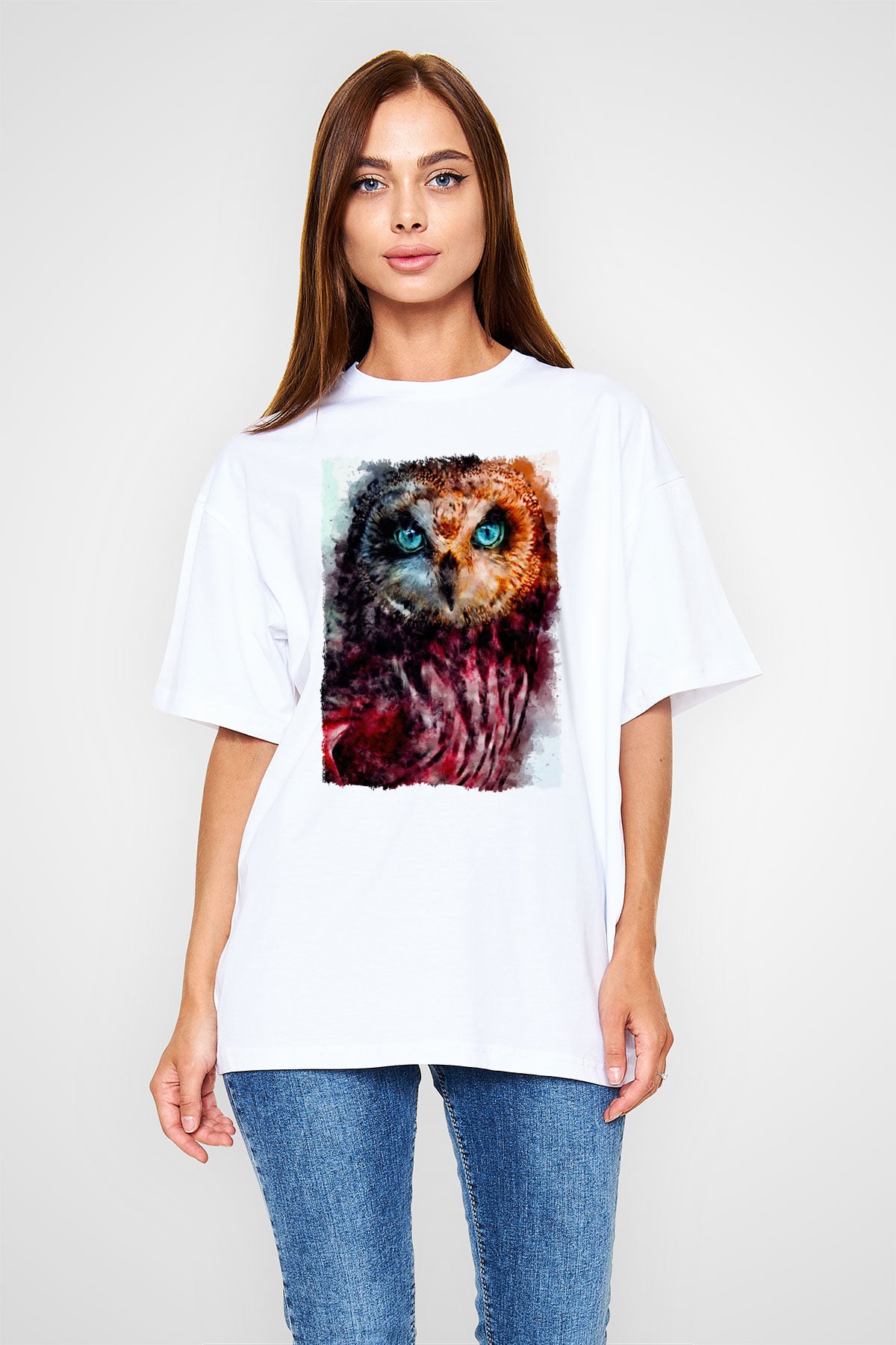 Baykuş Beyaz Oversize Tişört Oversize T-shirt - TişörtFabrikası