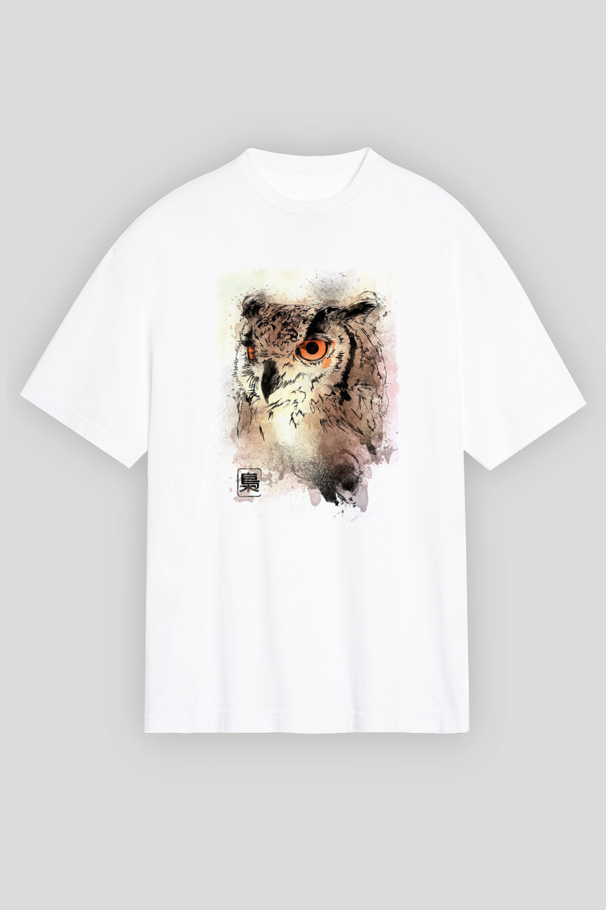 Baykuş Beyaz Oversize Tişört Oversize T-shirt - TişörtFabrikası