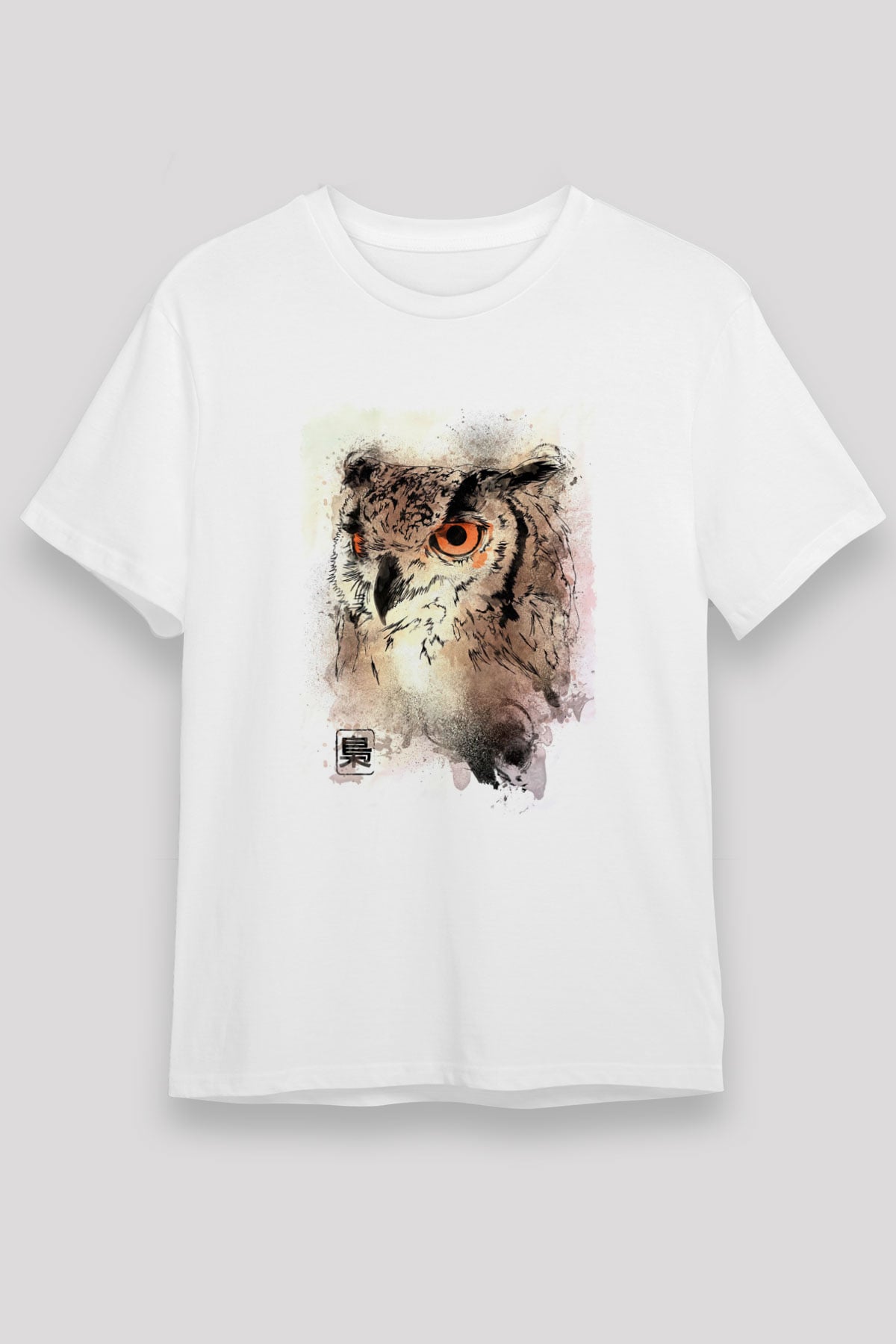 Baykuş Beyaz Unisex Tişört T-Shirt - TişörtFabrikası