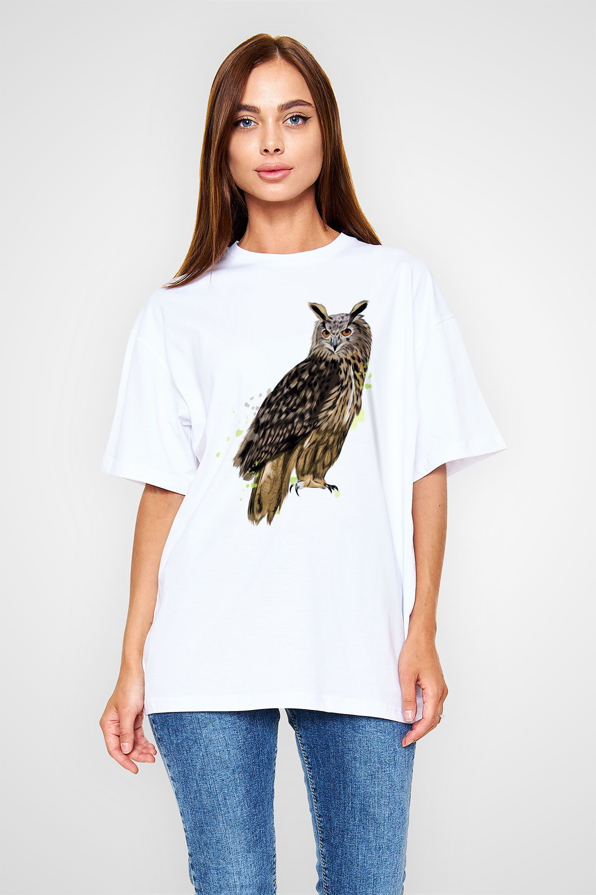 Baykuş Beyaz Oversize Tişört Oversize T-shirt - TişörtFabrikası