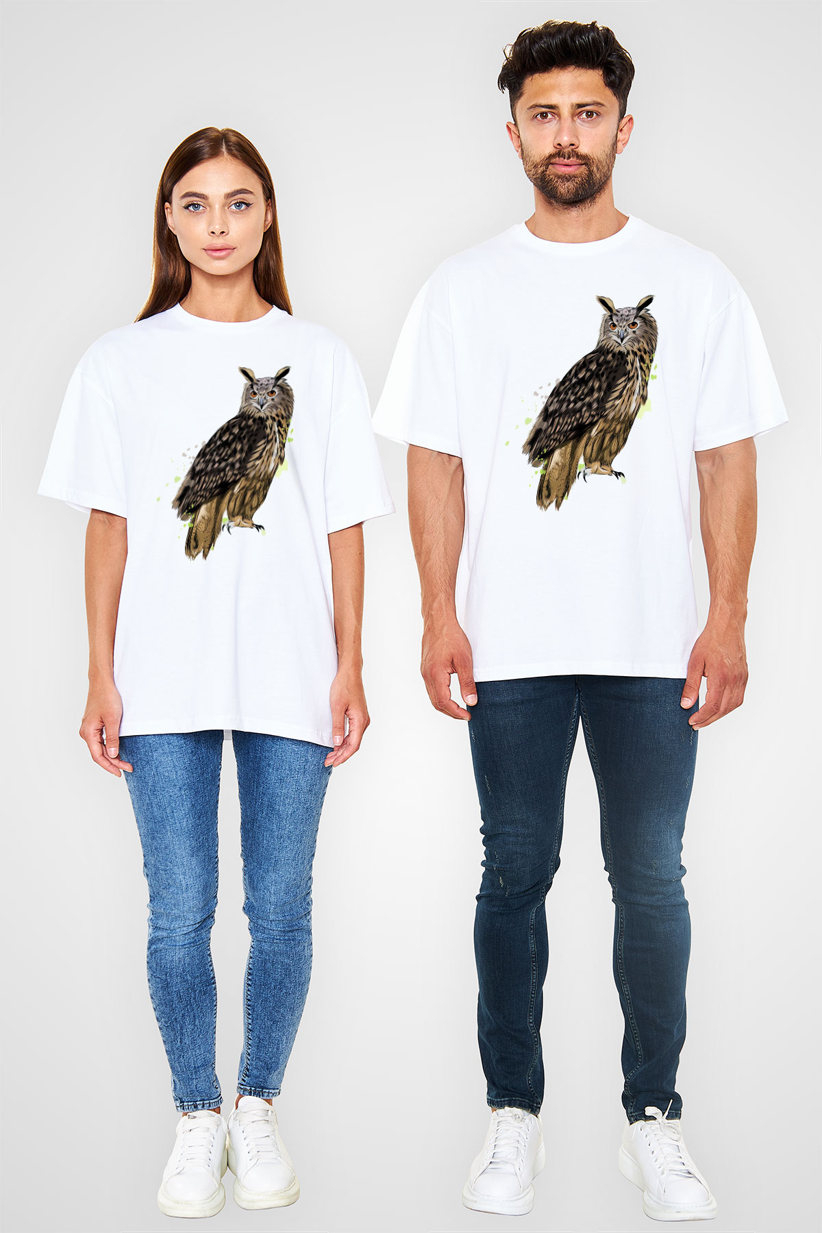 Baykuş Beyaz Oversize Tişört Oversize T-shirt - TişörtFabrikası