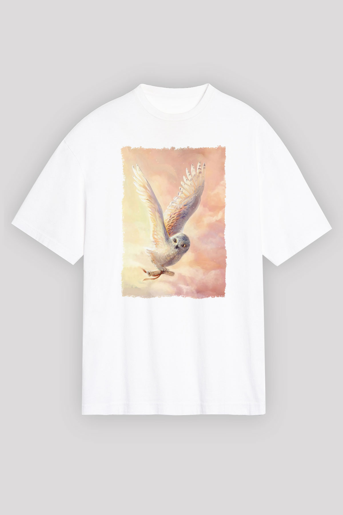 Baykuş Beyaz Oversize Tişört Oversize T-shirt - TişörtFabrikası