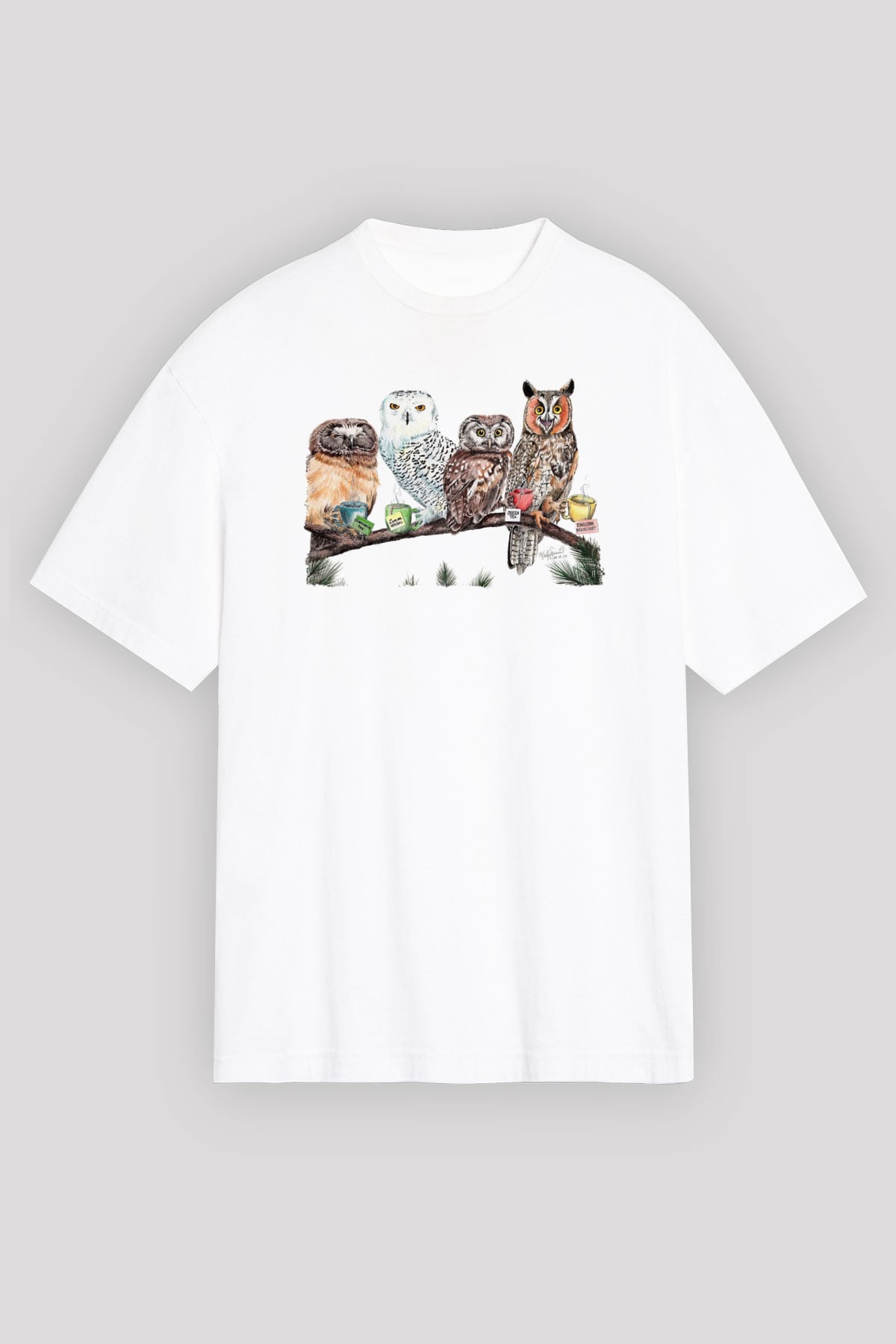 Baykuş Beyaz Oversize Tişört Oversize T-shirt - TişörtFabrikası