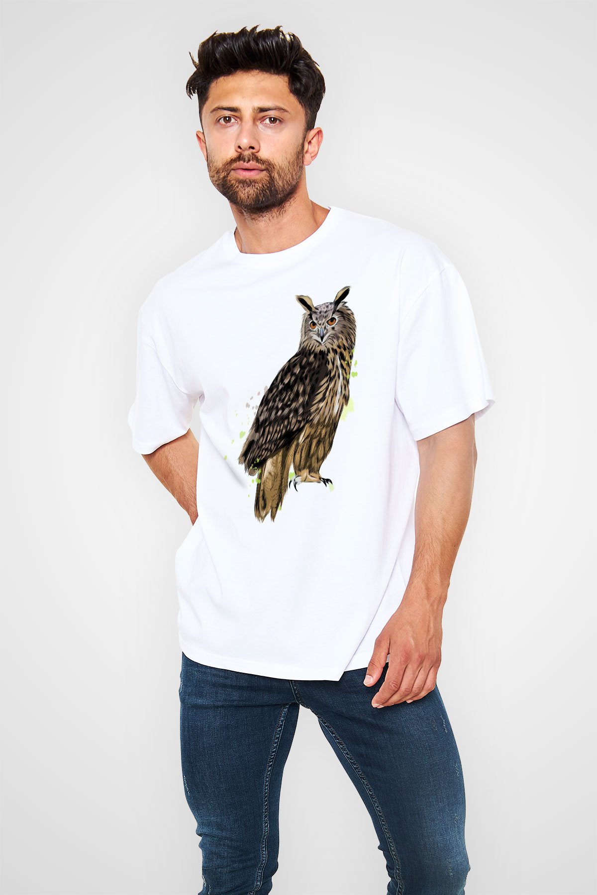 Baykuş Beyaz Oversize Tişört Oversize T-shirt - TişörtFabrikası