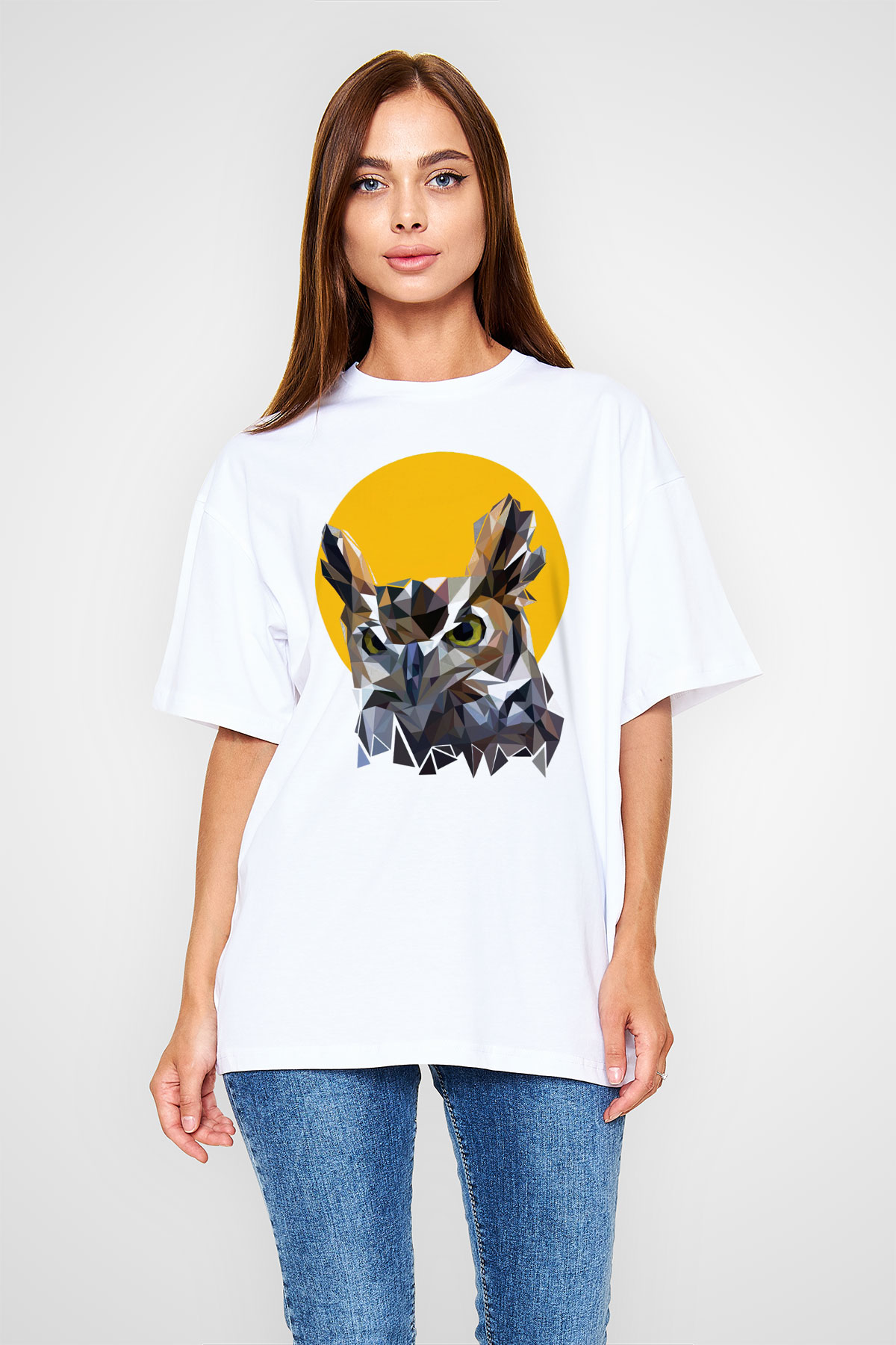Baykuş Beyaz Oversize Tişört Oversize T-shirt - TişörtFabrikası