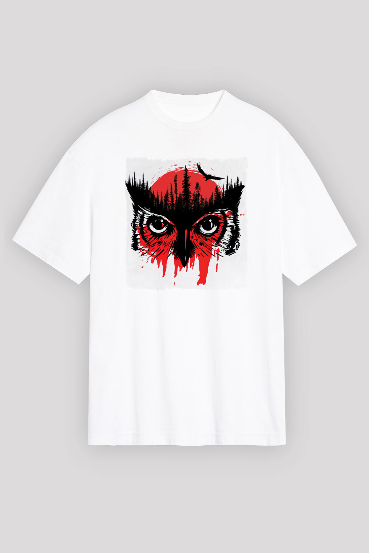Baykuş Beyaz Oversize Tişört Oversize T-shirt - TişörtFabrikası