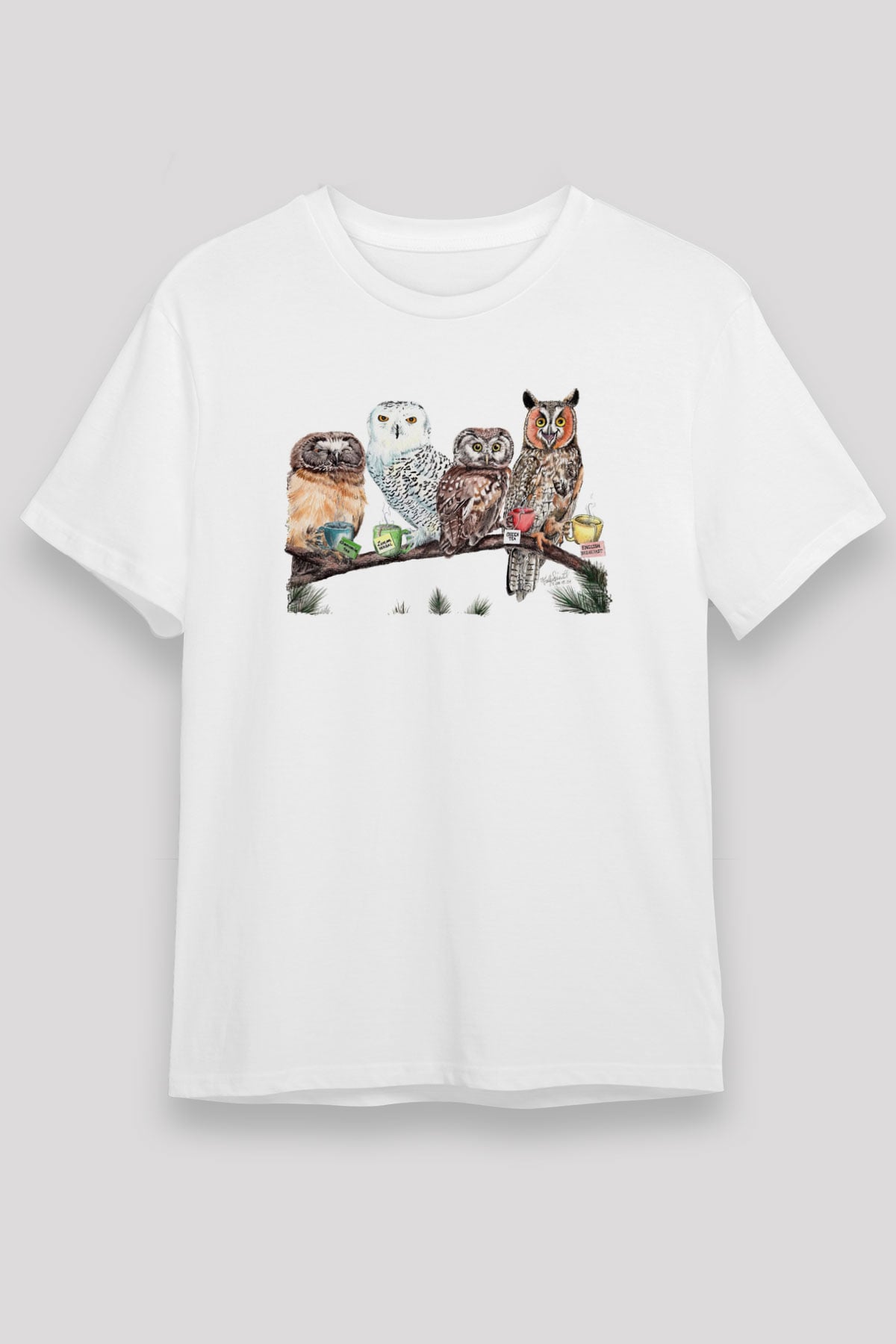 Baykuş Beyaz Unisex Tişört T-Shirt - TişörtFabrikası