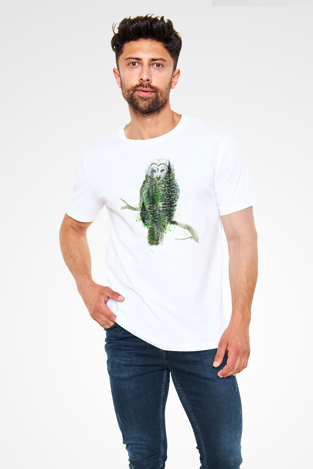 Baykuş Beyaz Unisex Tişört T-Shirt - TişörtFabrikası