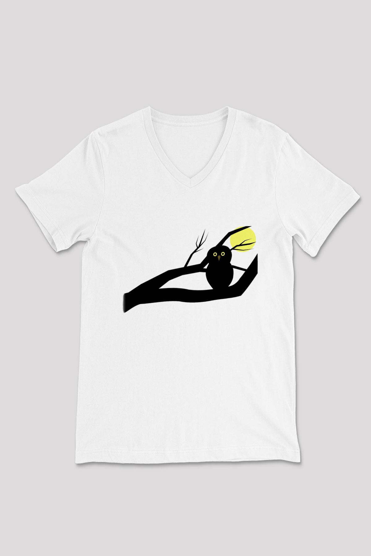 Baykuş Beyaz Unisex V Yaka Tişört T-Shirt