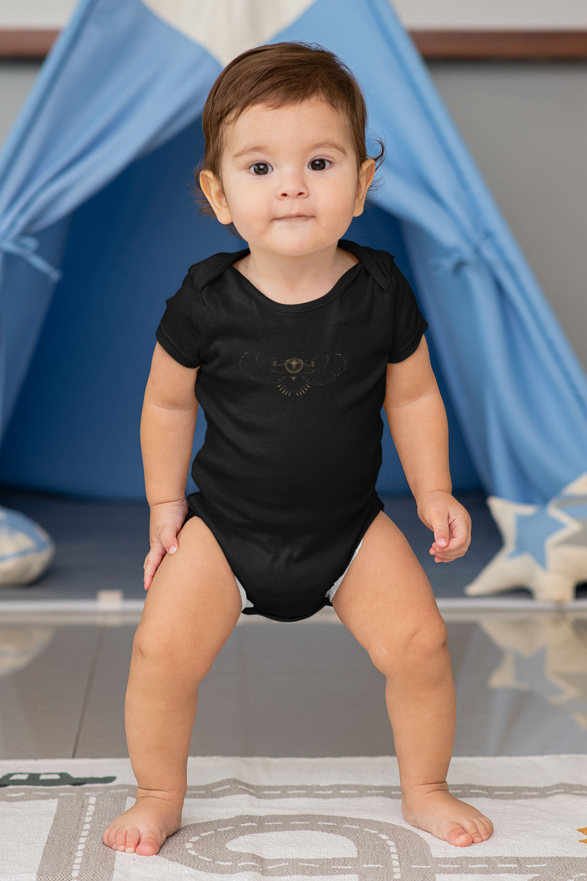 Baykuş Siyah Bebek Body - Zıbın