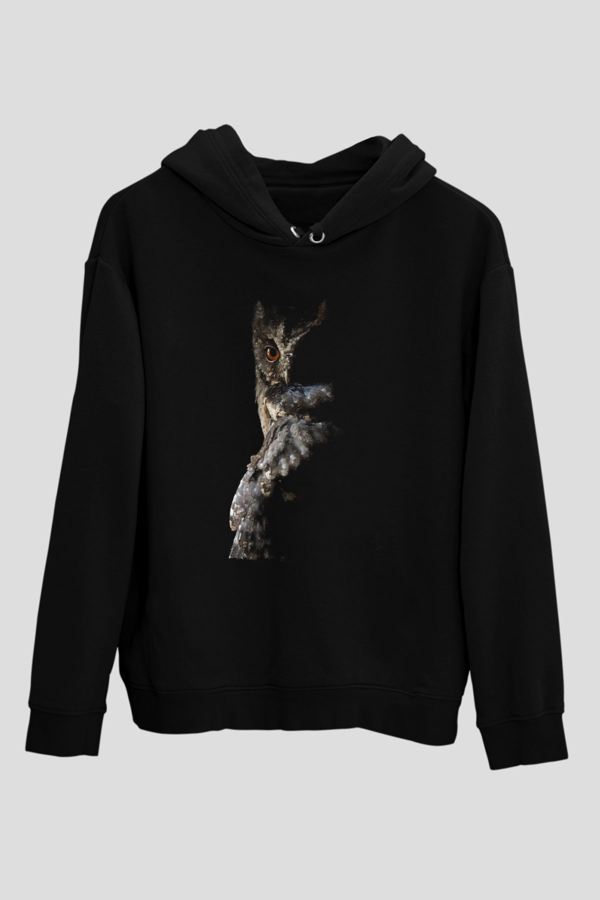 Baykuş Siyah Unisex Kapüşonlu Sweatshirt