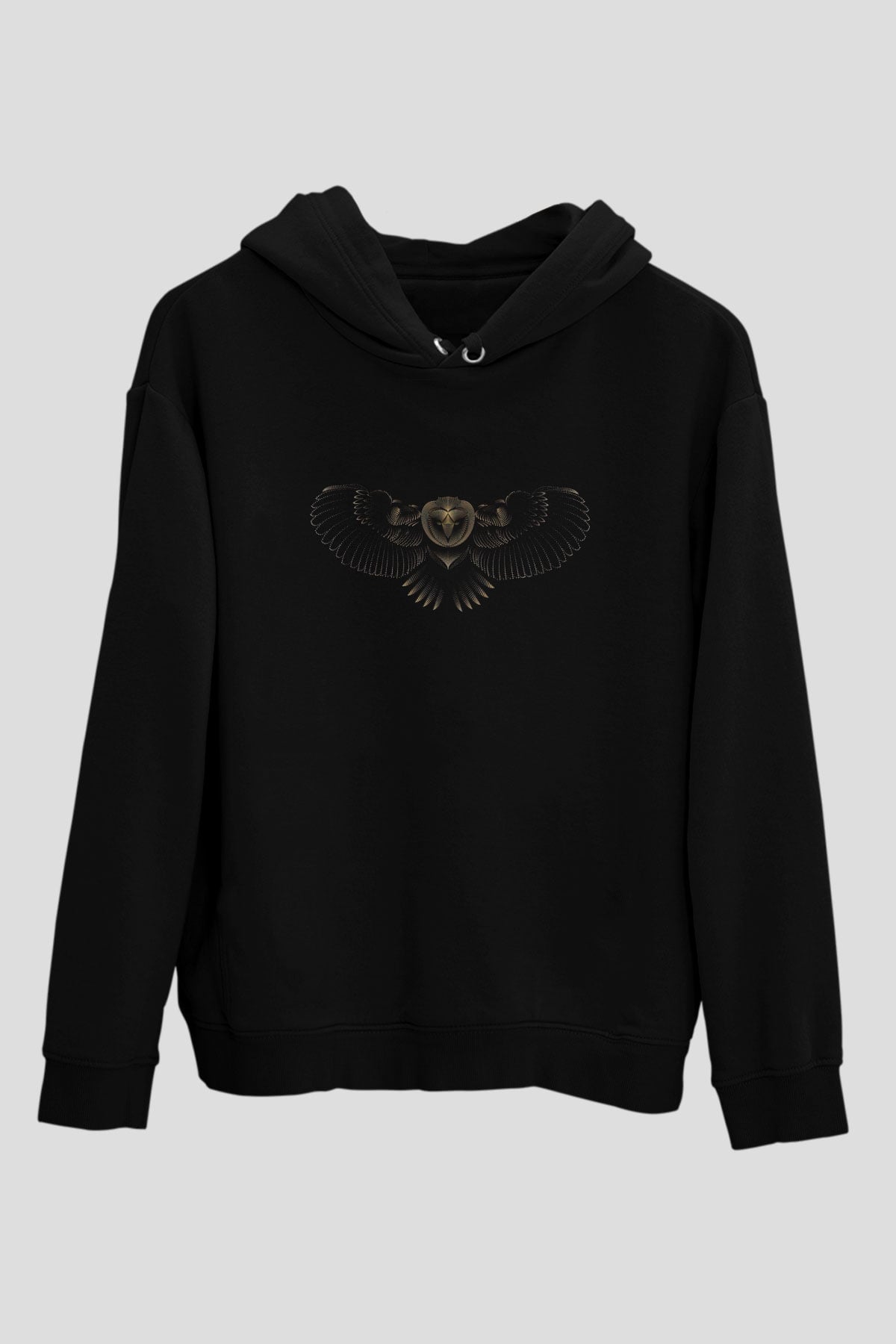 Baykuş Siyah Unisex Kapüşonlu Sweatshirt