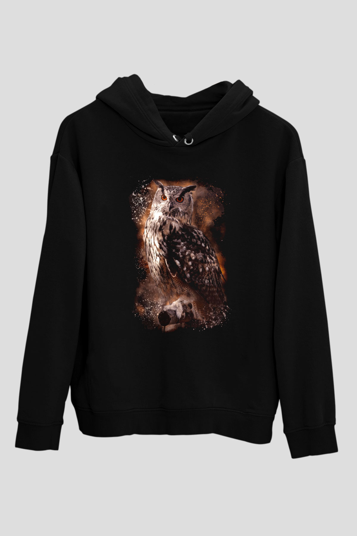 Baykuş Siyah Unisex Kapüşonlu Sweatshirt