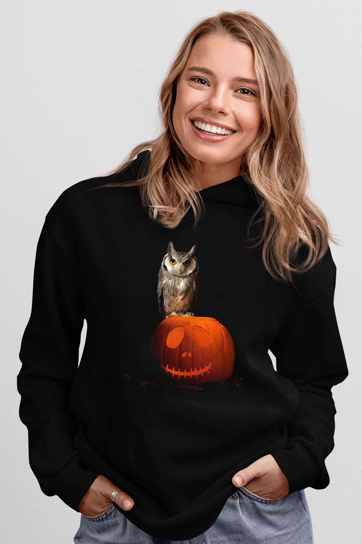 Baykuş Siyah Unisex Kapüşonlu Sweatshirt
