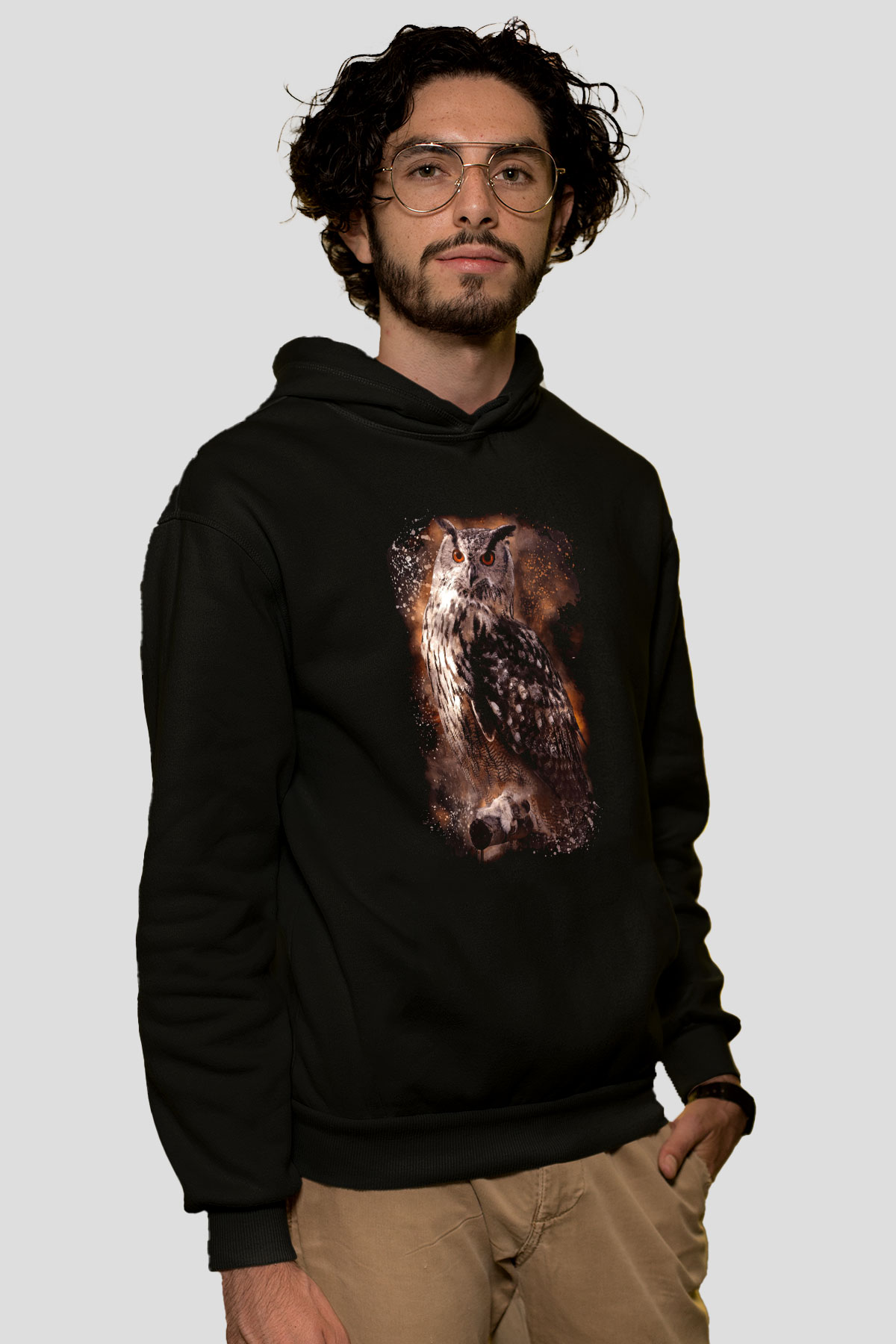 Baykuş Siyah Unisex Kapüşonlu Sweatshirt