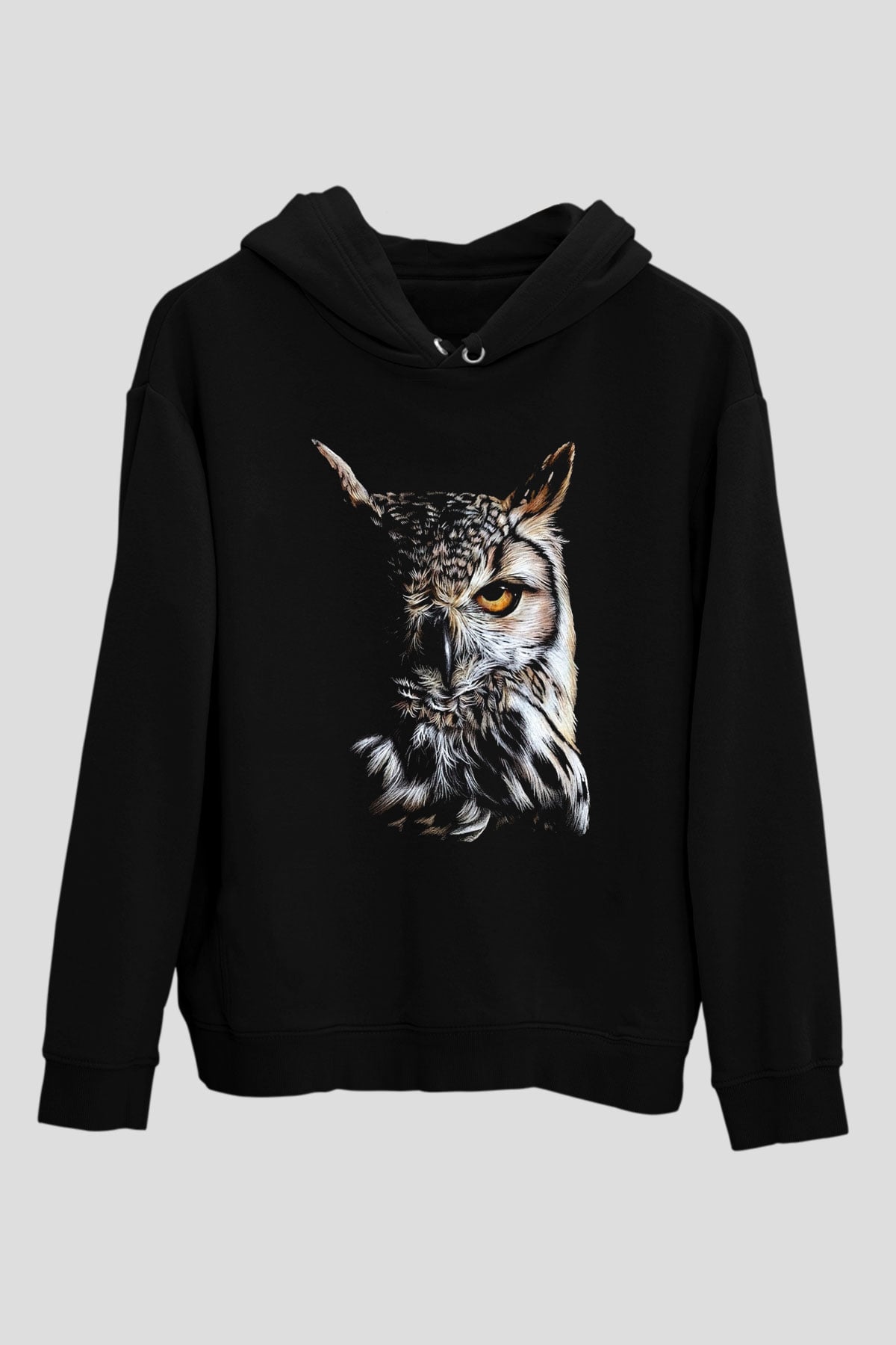 Baykuş Siyah Unisex Kapüşonlu Sweatshirt