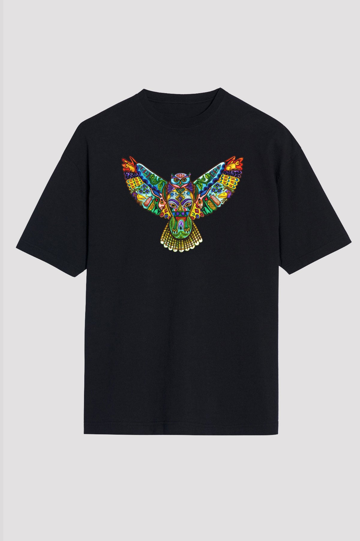 Baykuş Siyah Unisex Oversize Tişört T-Shirt
