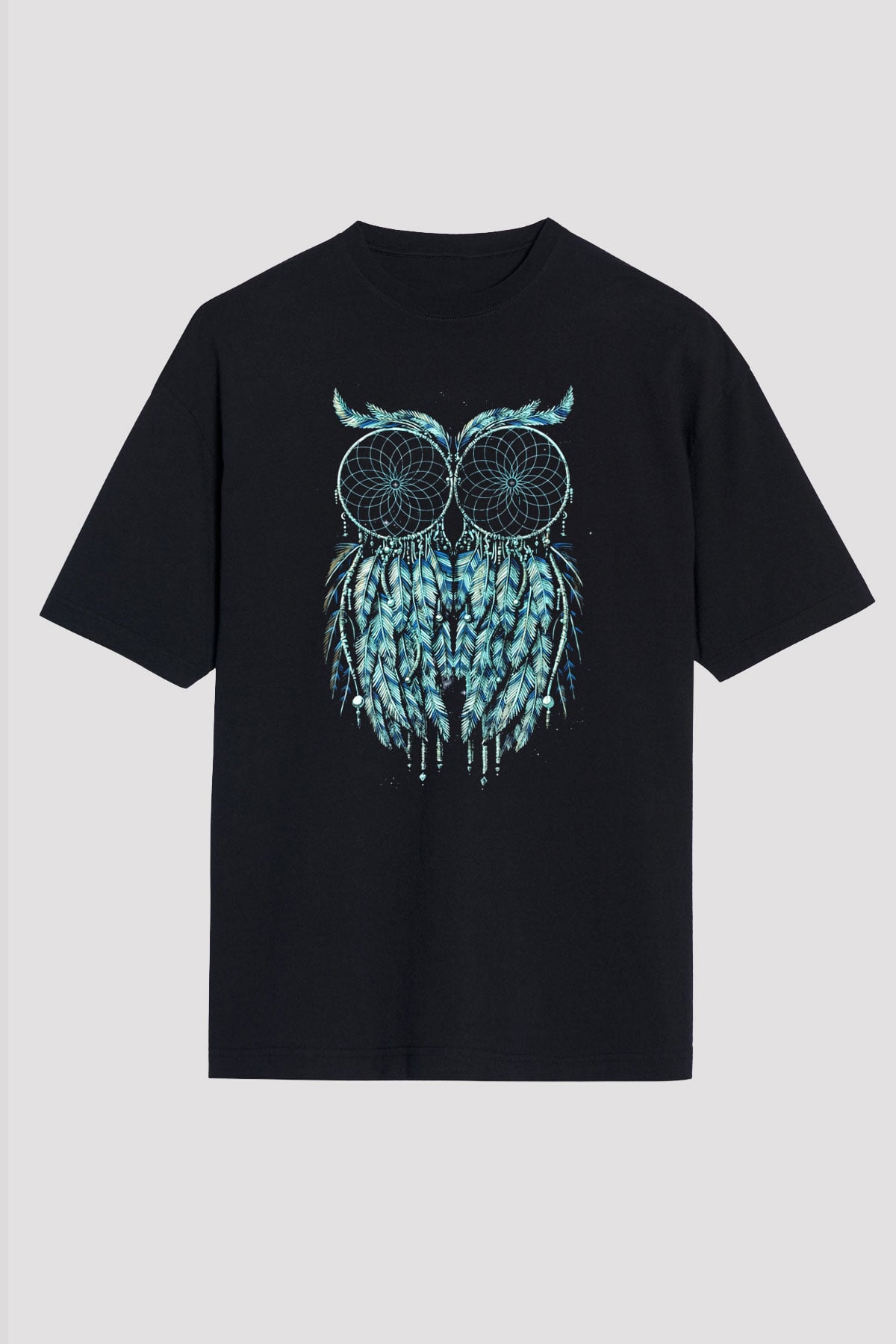Baykuş Siyah Unisex Oversize Tişört T-Shirt