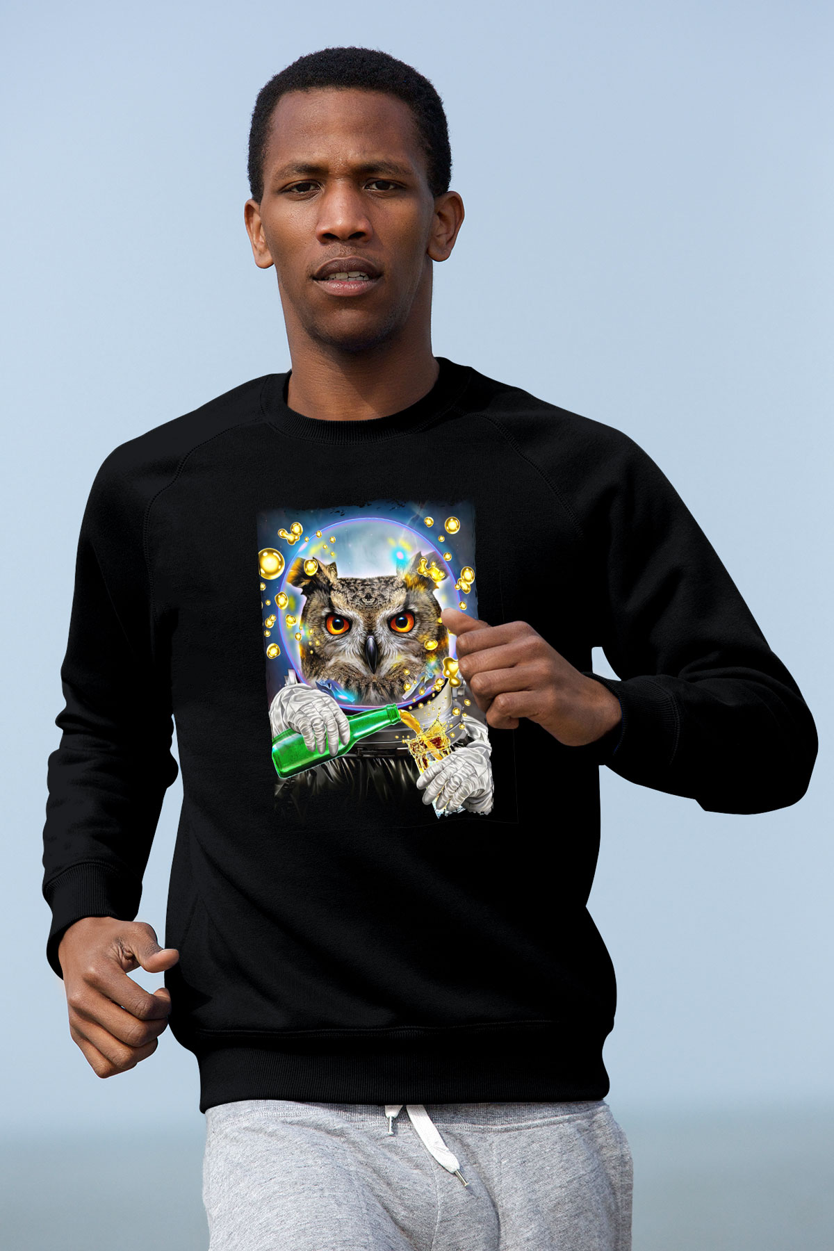 Baykuş Siyah Unisex Sweatshirt