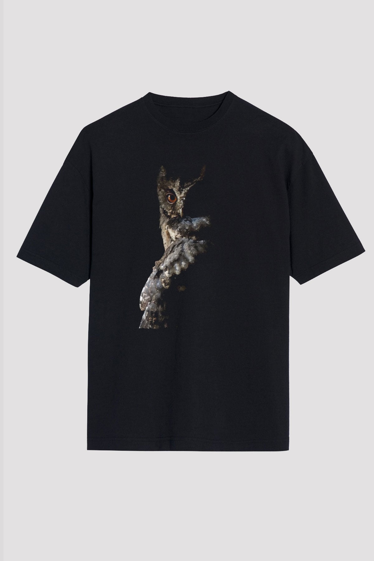 Baykuş Siyah Oversize Tişört Oversize T-shirt - TişörtFabrikası