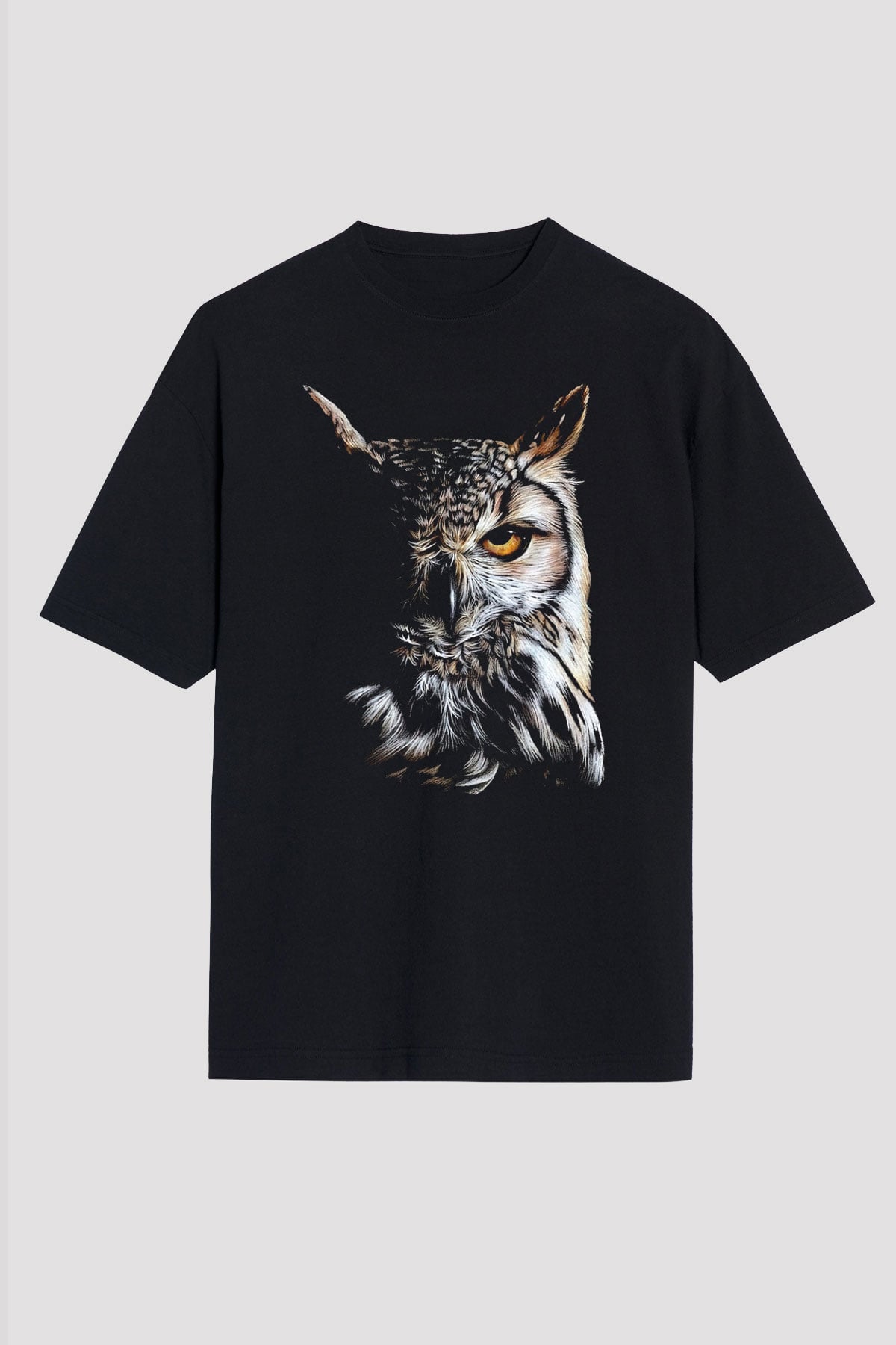 Baykuş Siyah Oversize Tişört Oversize T-shirt - TişörtFabrikası