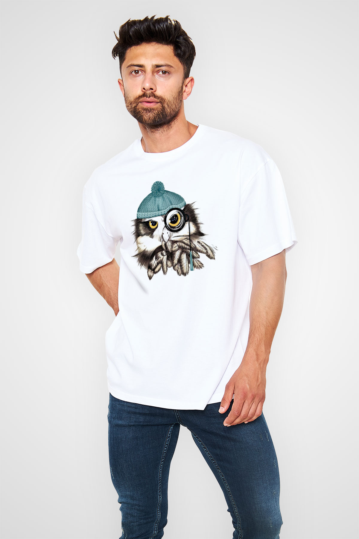 Baykuş Siyah Oversize Tişört Oversize T-shirt - TişörtFabrikası