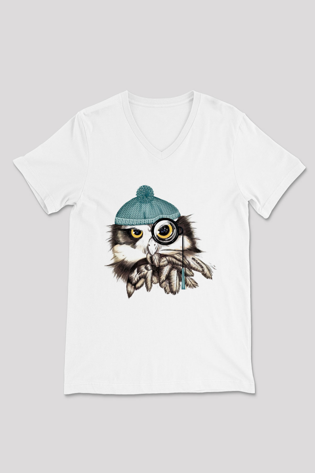 Baykuş Siyah Unisex V Yaka Tişört