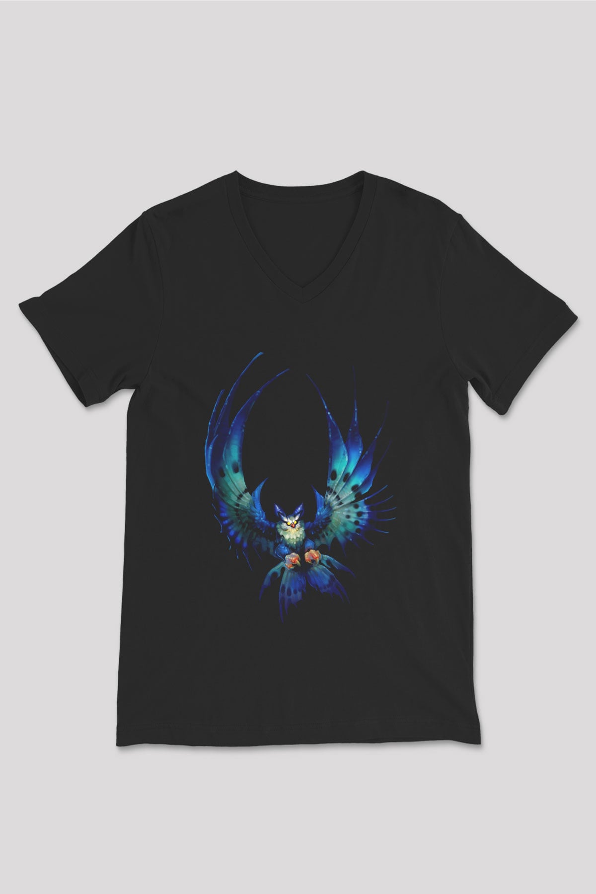 Baykuş Siyah Unisex V Yaka Tişört T-Shirt